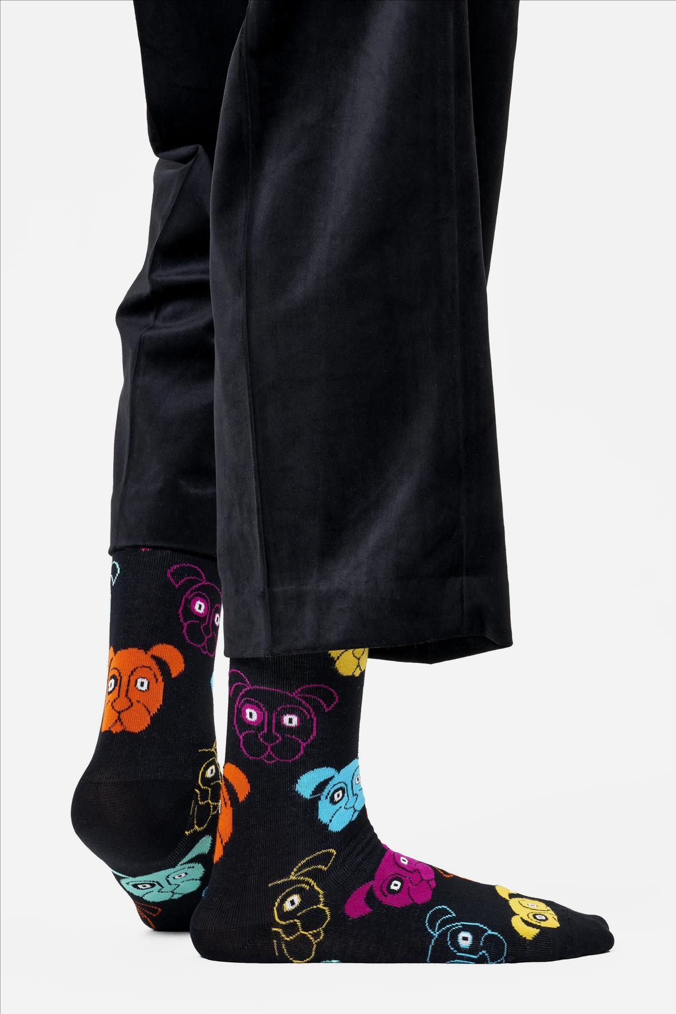 Happy Socks - Zwarte Animal Dog sokken maat 36-40