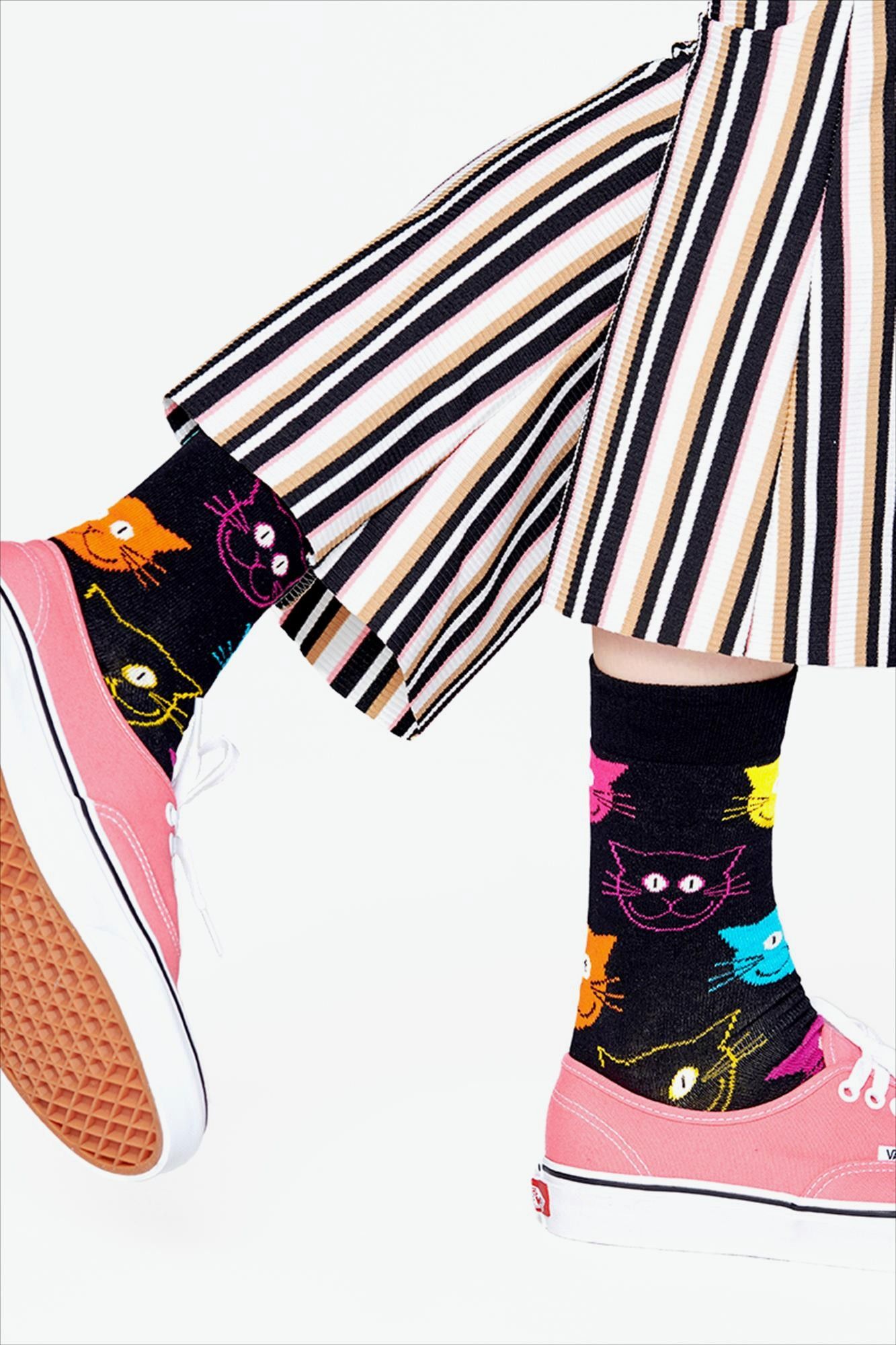 Happy Socks - Zwarte-multicolour Cat sokken, maat: 36-40