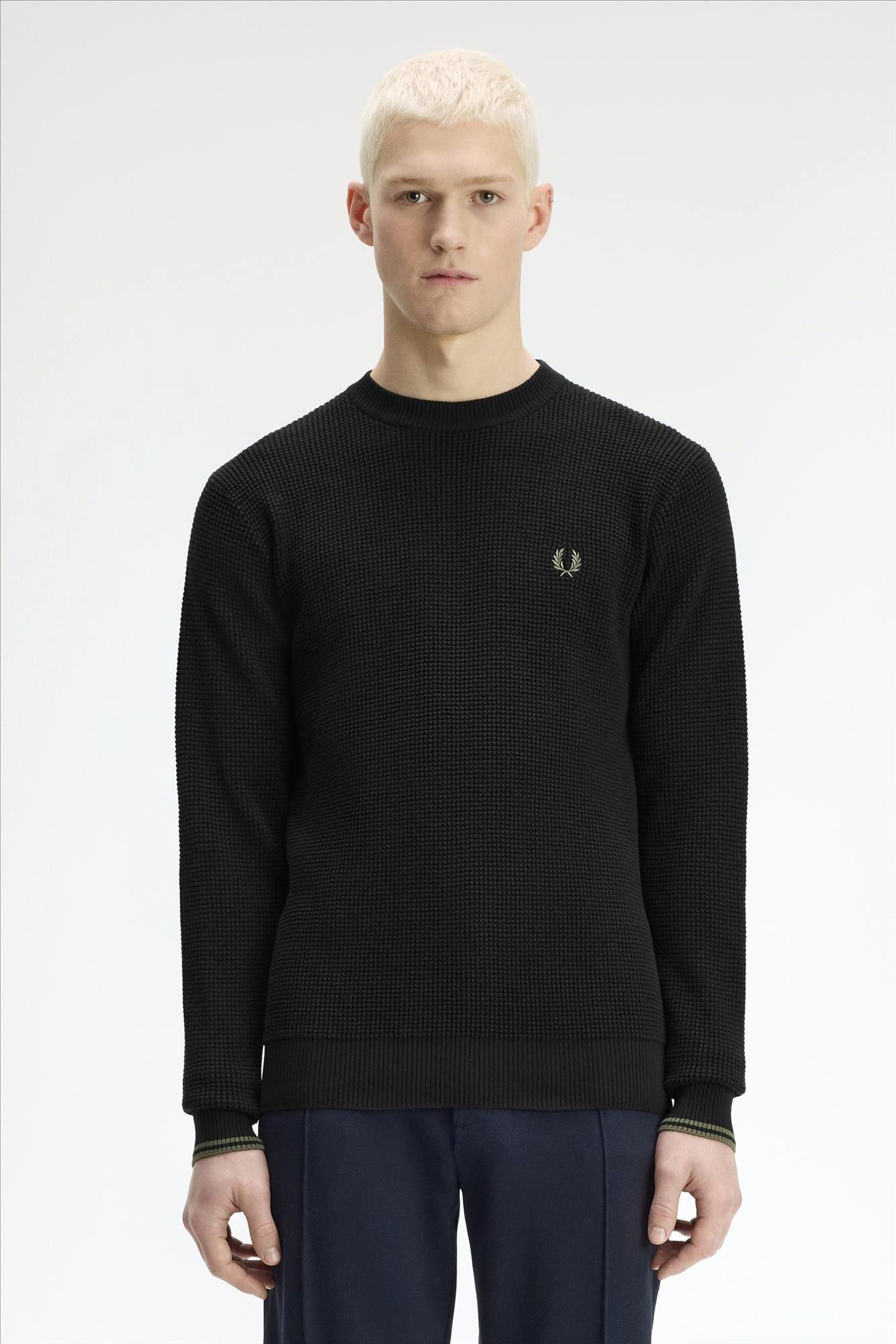 Fred Perry - Zwarte Waffle Stitch sweater