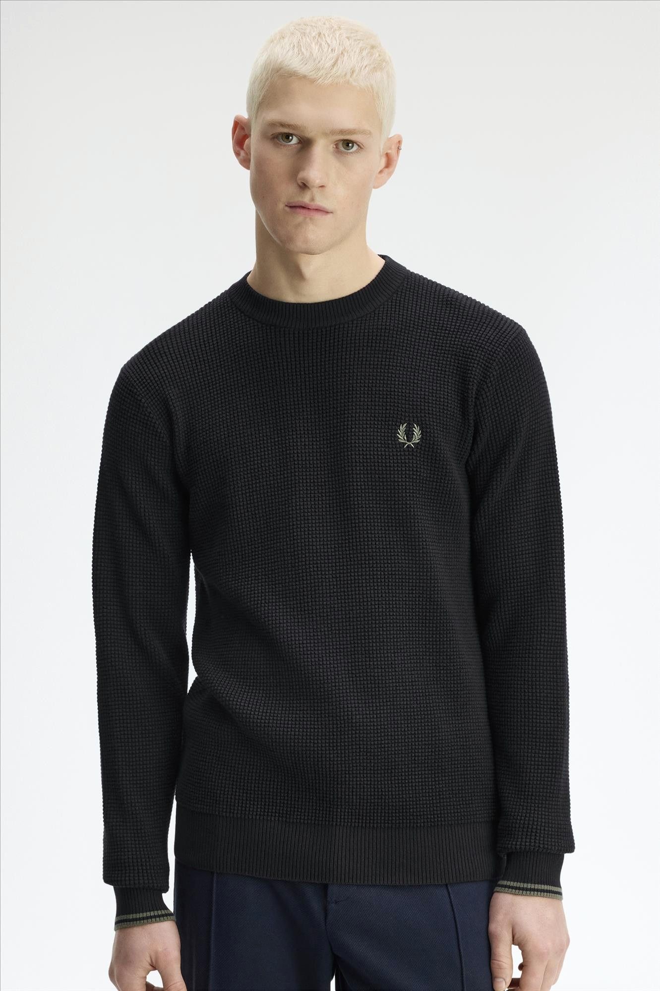 Fred Perry - Zwarte Waffle Stitch sweater