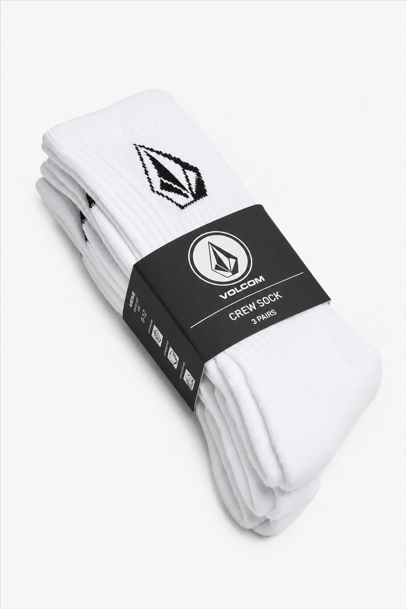 Volcom - Wit-zwarte 3-pack Full Stone Crew sportsokken, one size
