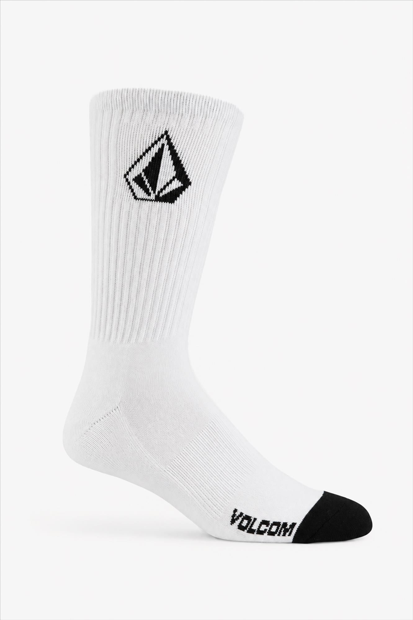 Volcom - Wit-zwarte 3-pack Full Stone Crew sportsokken, one size