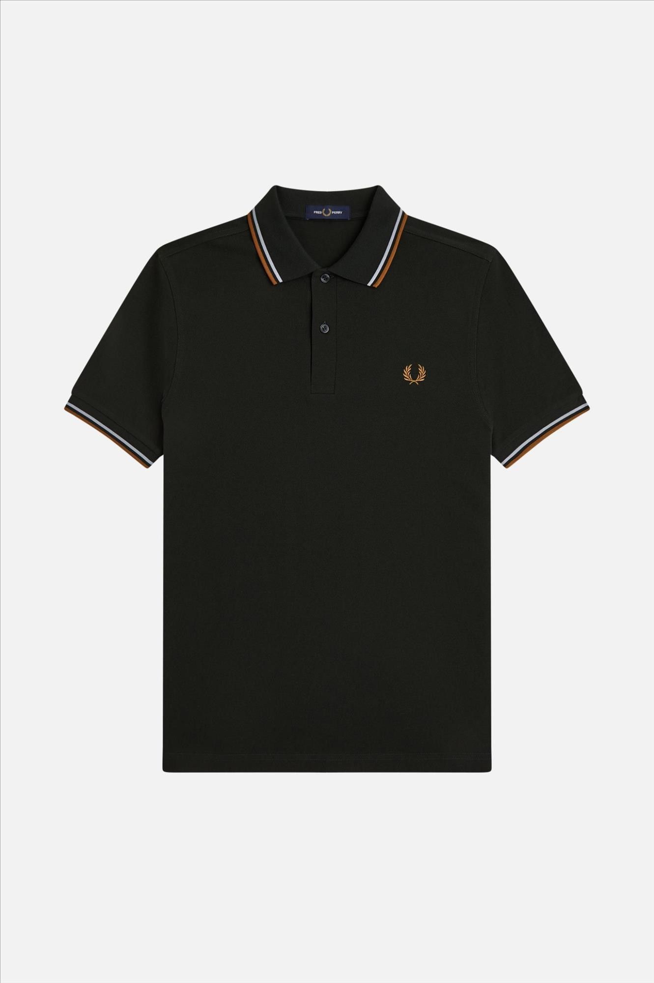 Fred Perry - Donkergroene-Cognac Twin Tipped polo