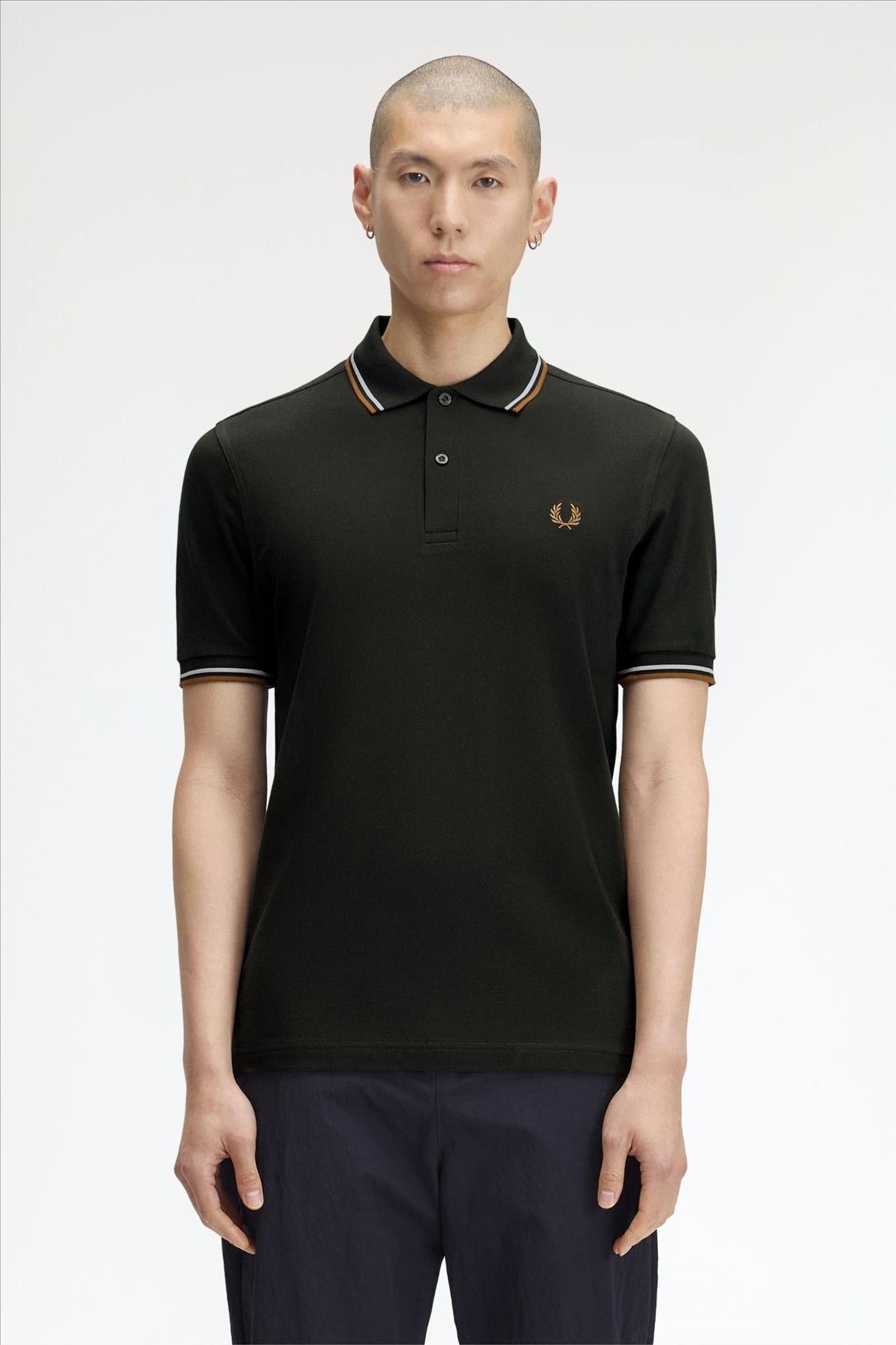 Fred Perry - Donkergroene-Cognac Twin Tipped polo