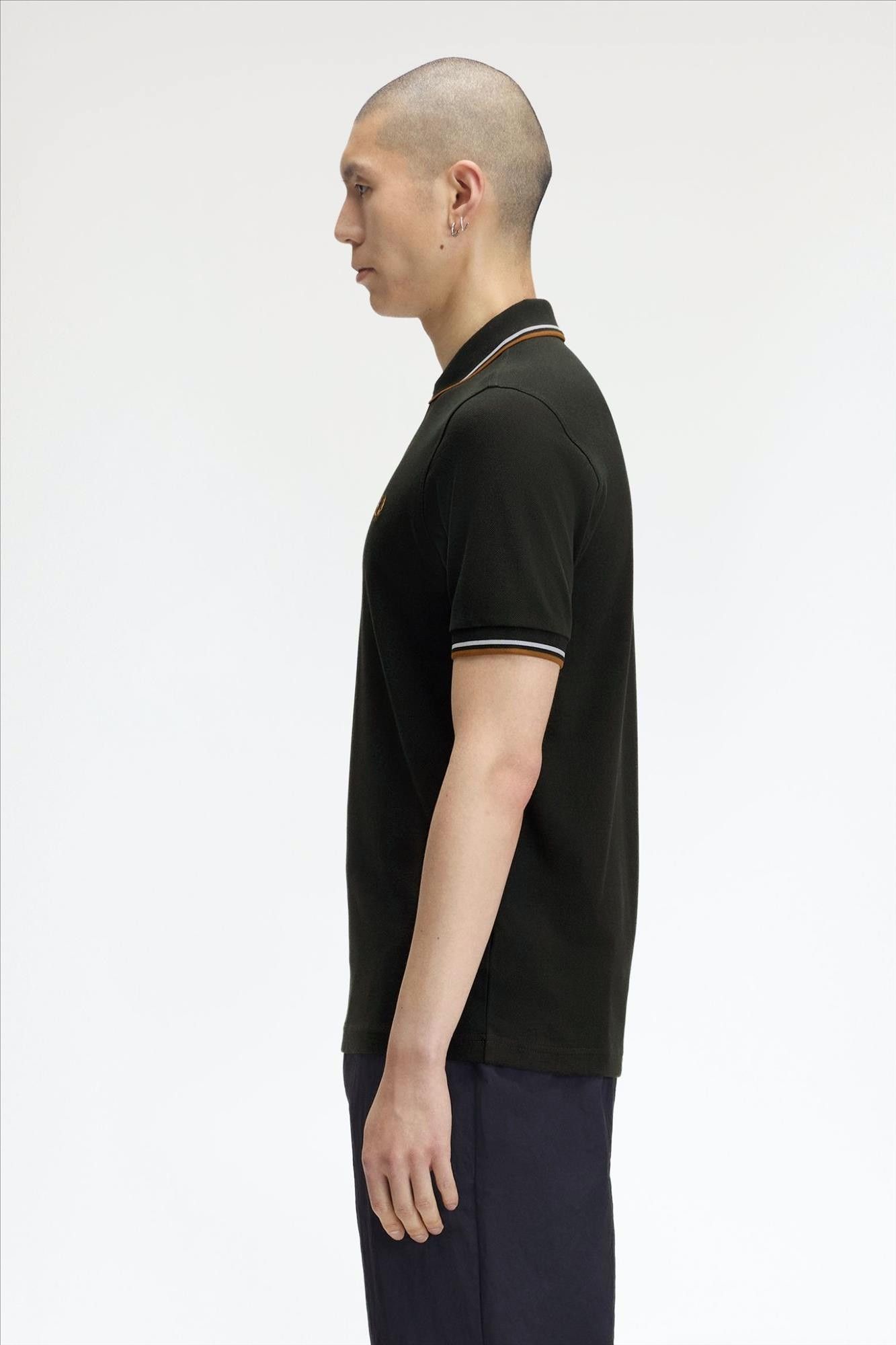 Fred Perry - Donkergroene-Cognac Twin Tipped polo