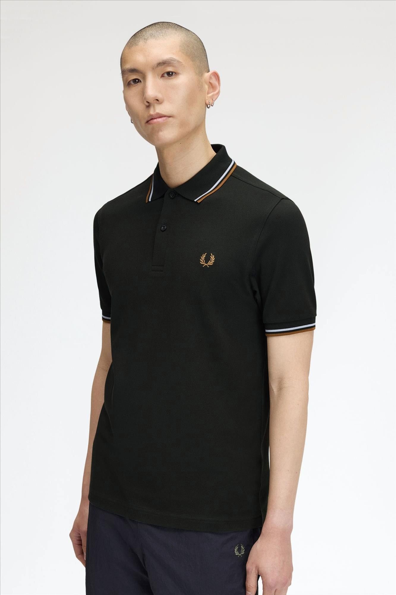 Fred Perry - Donkergroene-Cognac Twin Tipped polo