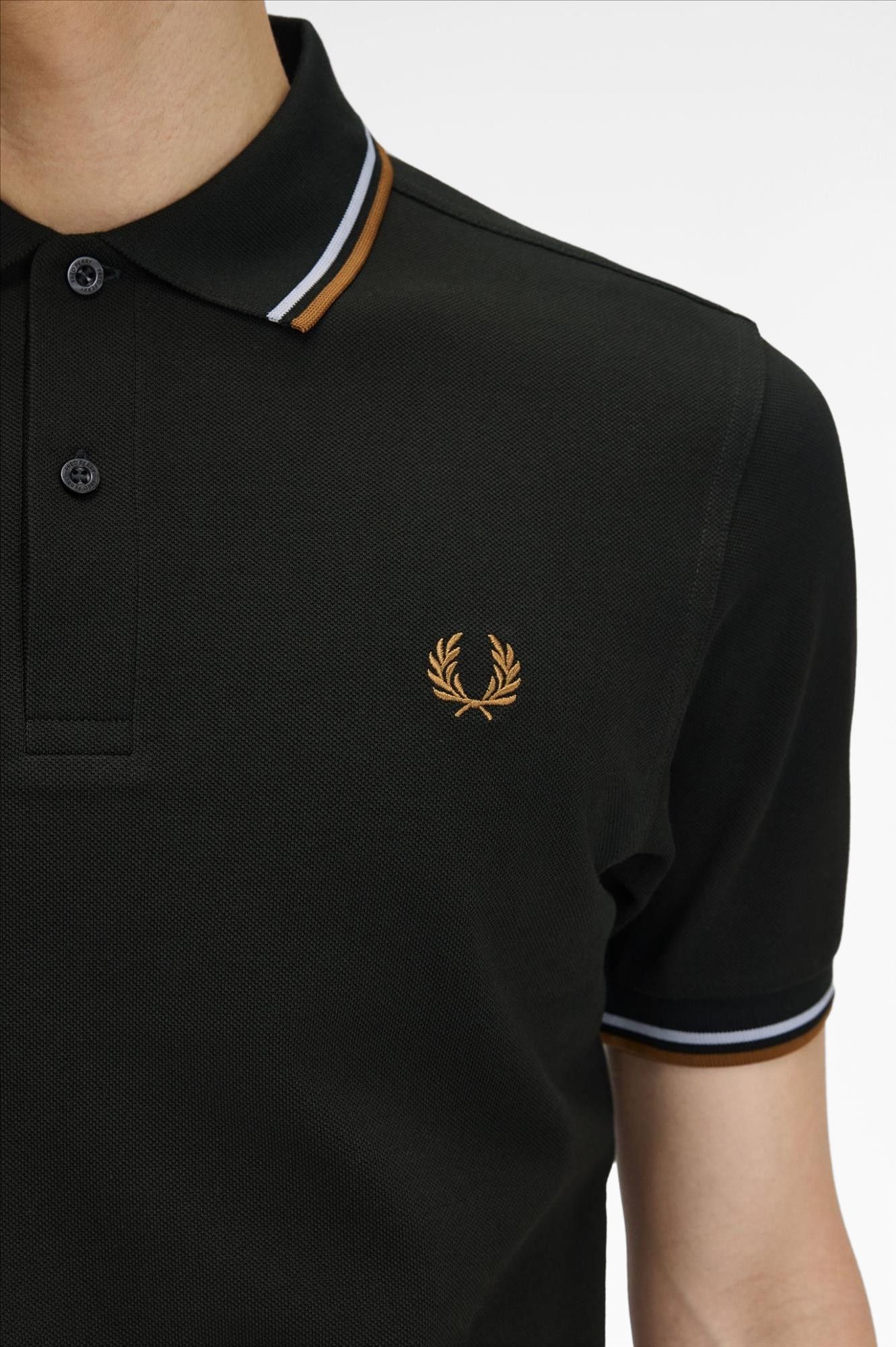 Fred Perry - Donkergroene-Cognac Twin Tipped polo