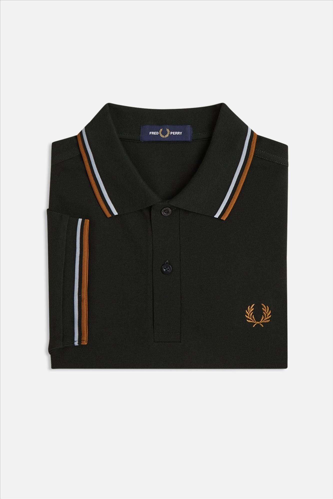 Fred Perry - Donkergroene-Cognac Twin Tipped polo