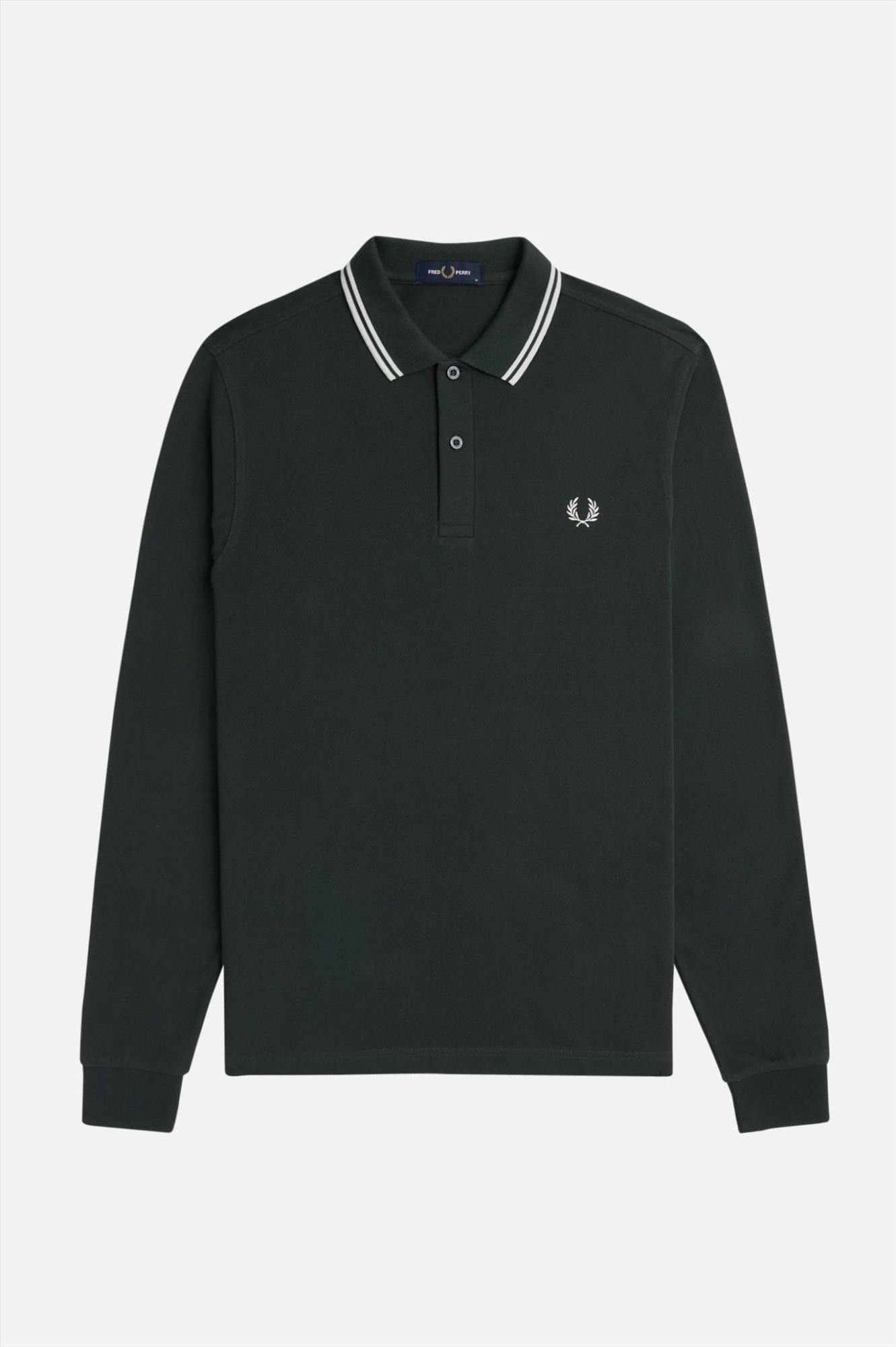 Fred Perry - Donkergroene Twin Tipped longsleeve polo