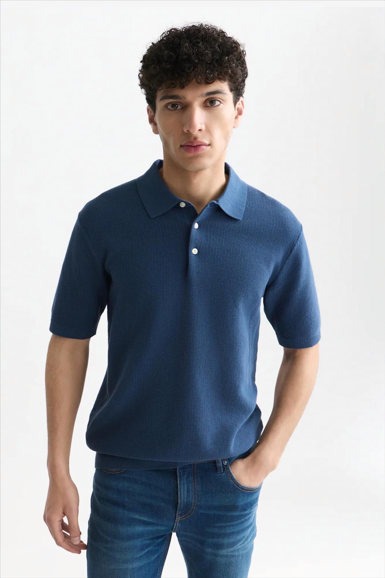 Scotch & Soda - Donkerblauwe Structured Knitted polo