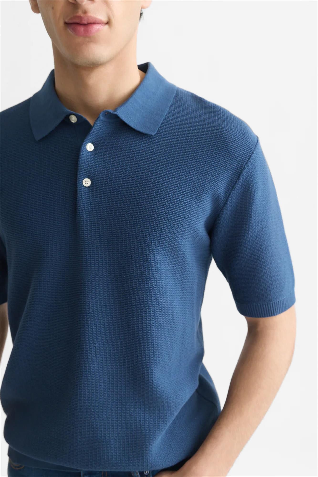 Scotch & Soda - Donkerblauwe Structured Knitted polo