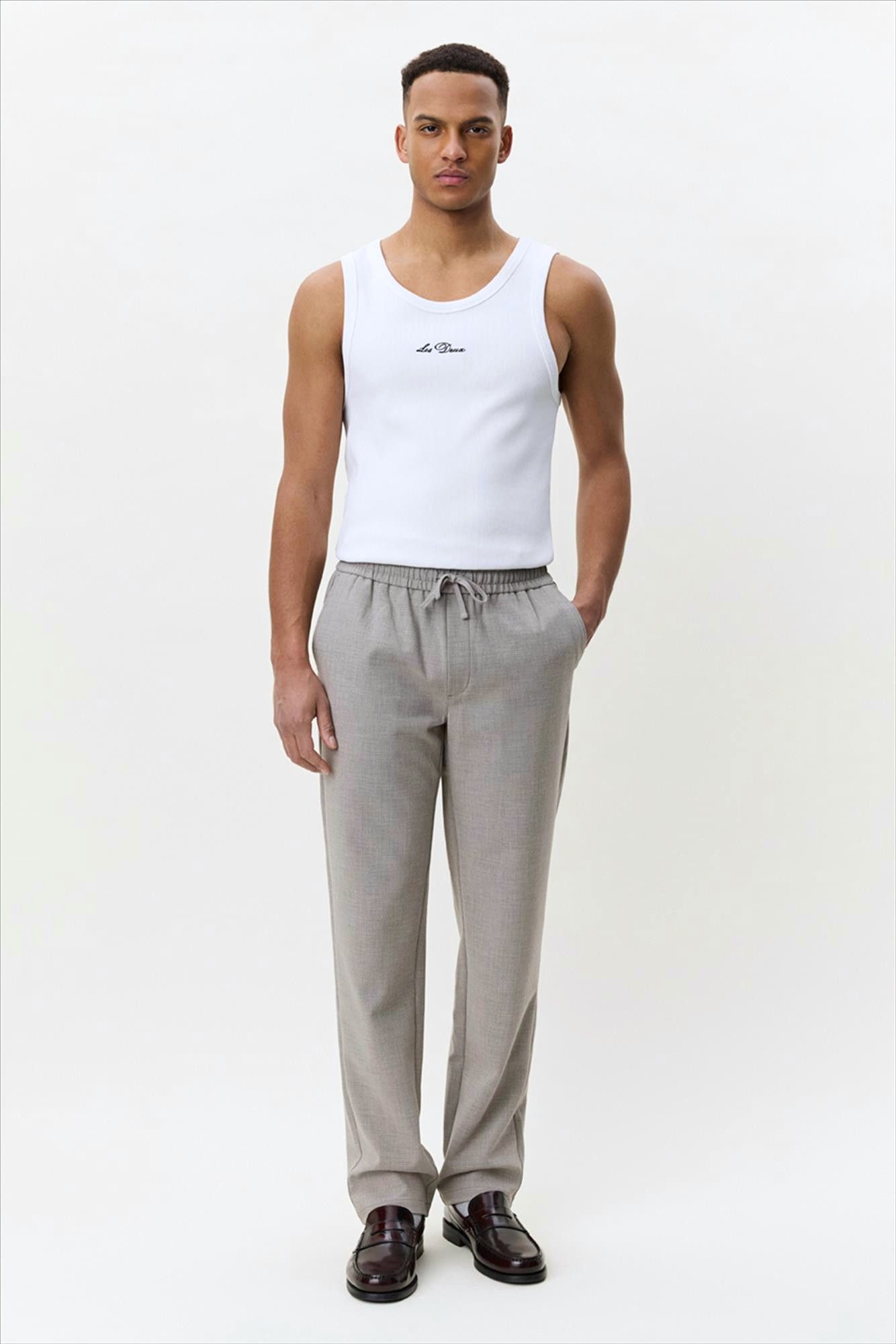 LES DEUX  - Beige Mini Check Drawstring broek