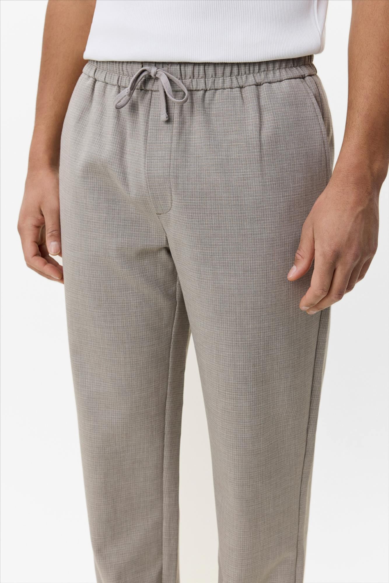 LES DEUX  - Beige Mini Check Drawstring broek
