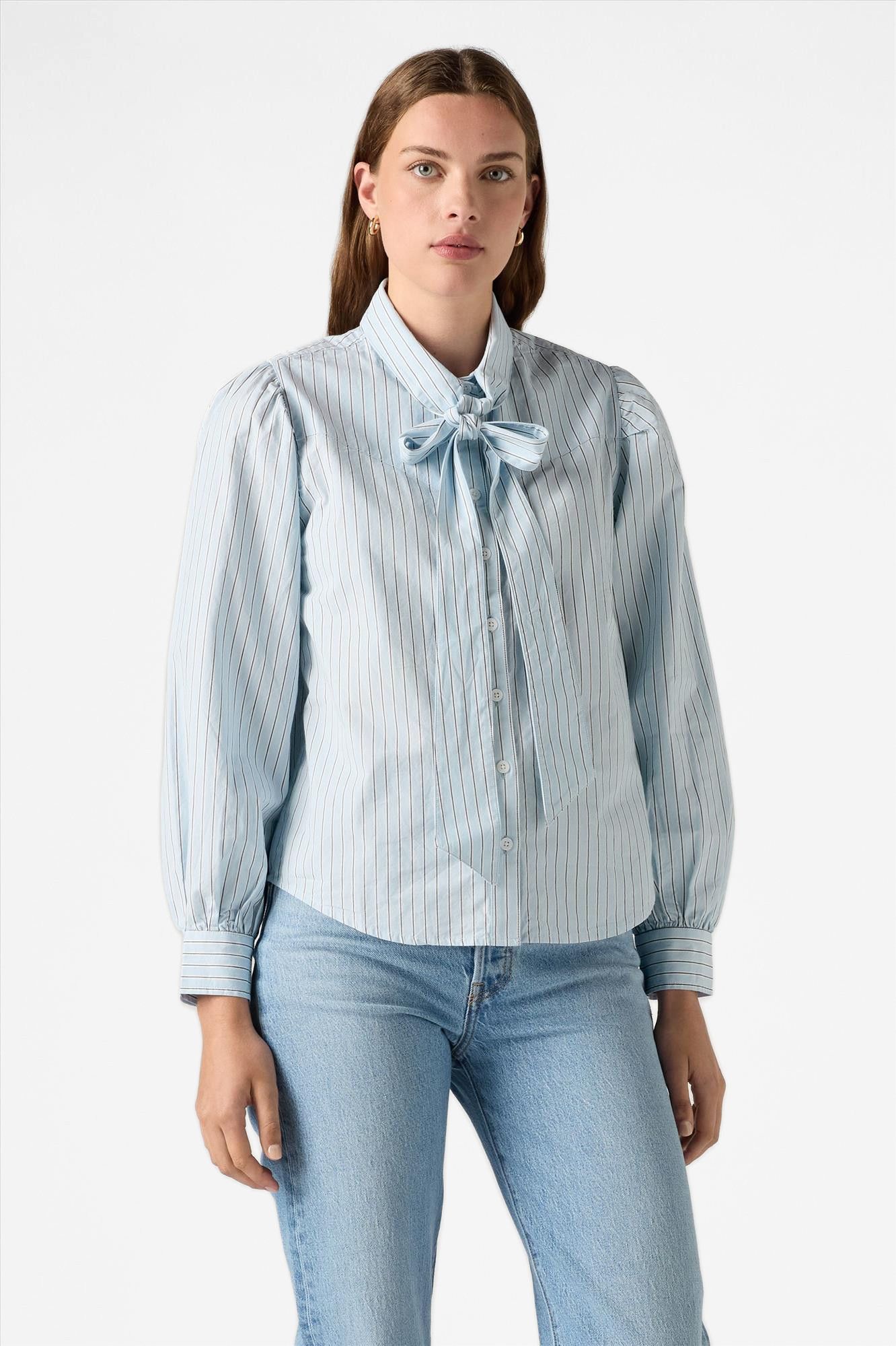 Levi's - Lichtblauw Gestreepte Strik blouse