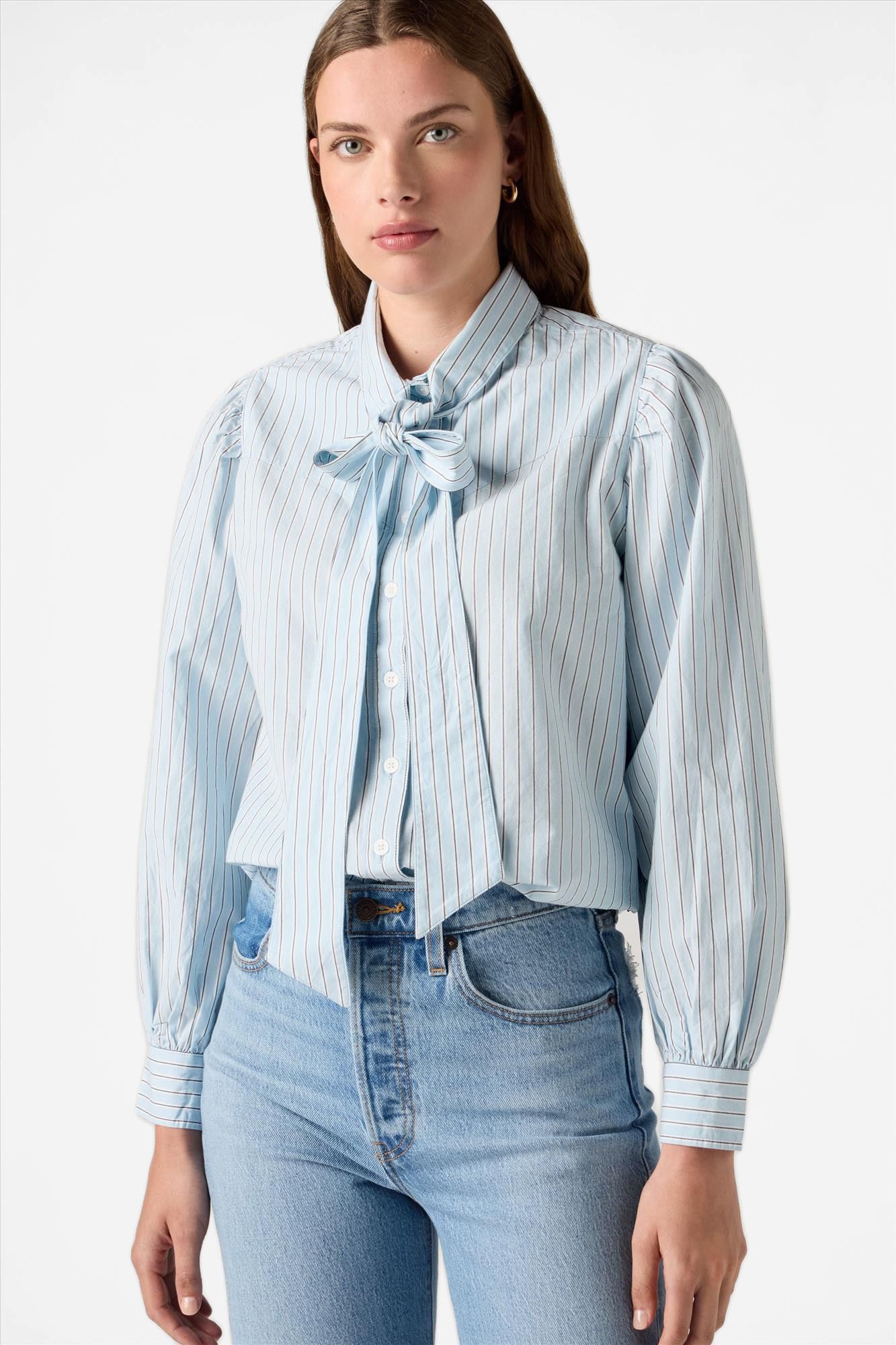 Levi's - Lichtblauw Gestreepte Strik blouse
