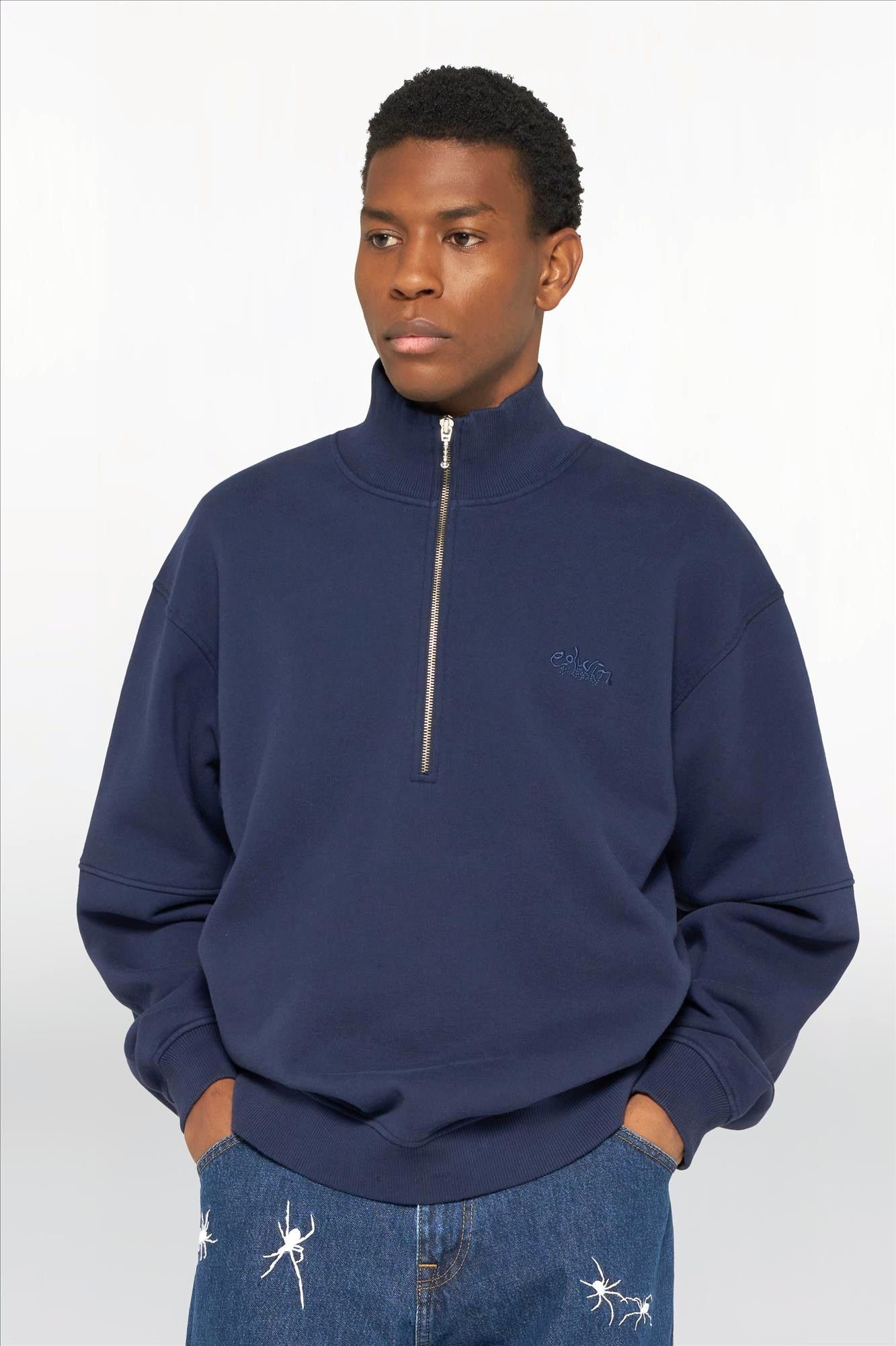 Edwin - Donkerblauwe Koji Half Zip sweater