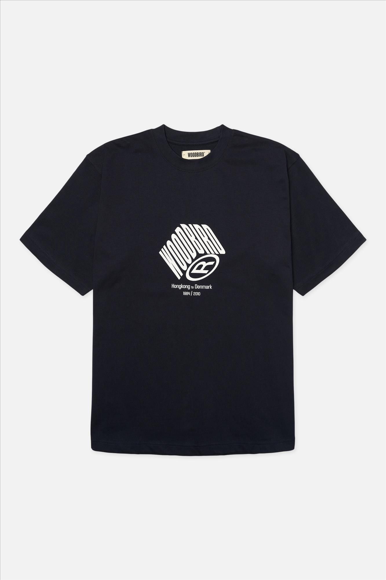 WOODBIRD - Donkerblauwe Baine Cube T-shirt