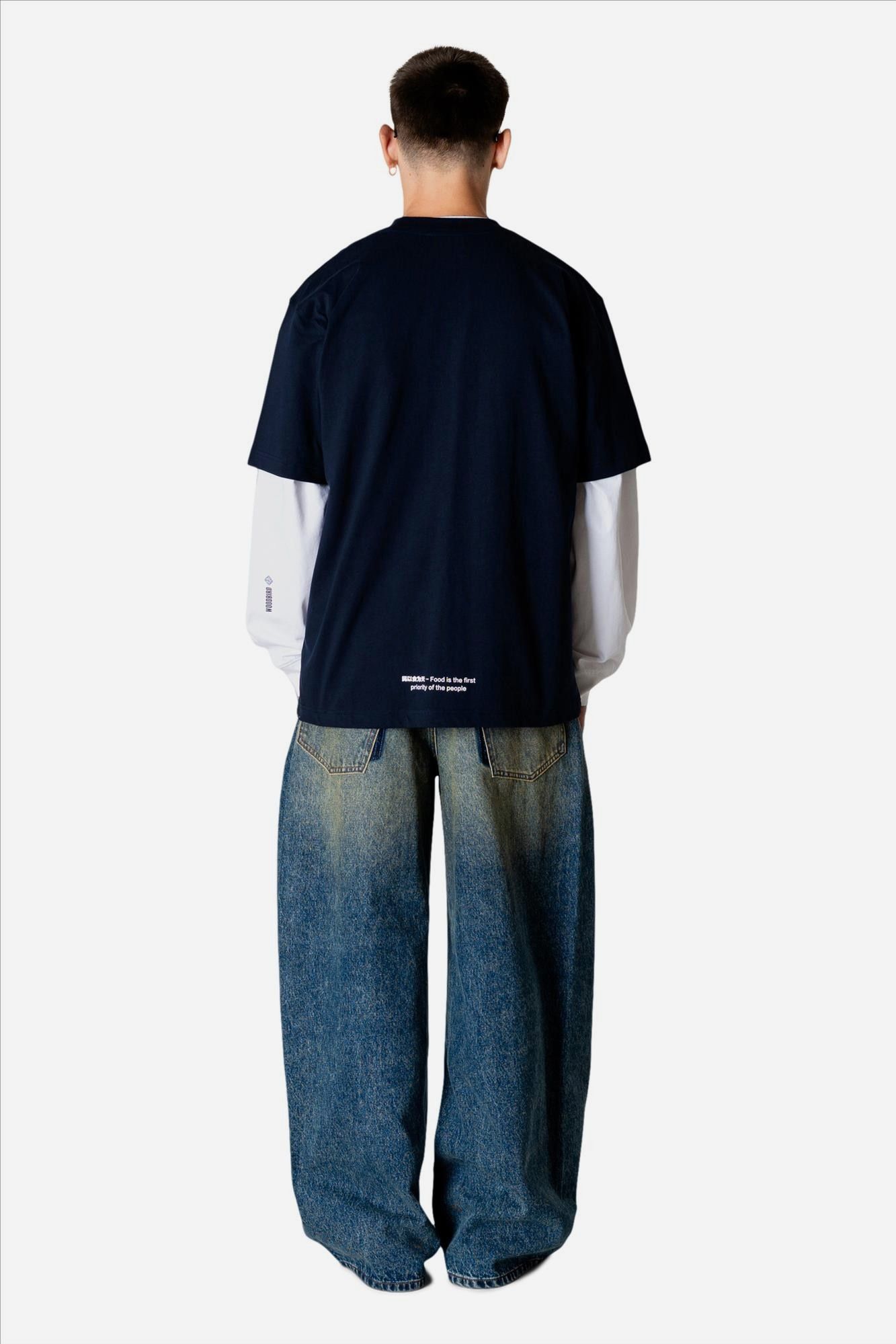 WOODBIRD - Donkerblauwe Baine Cube T-shirt