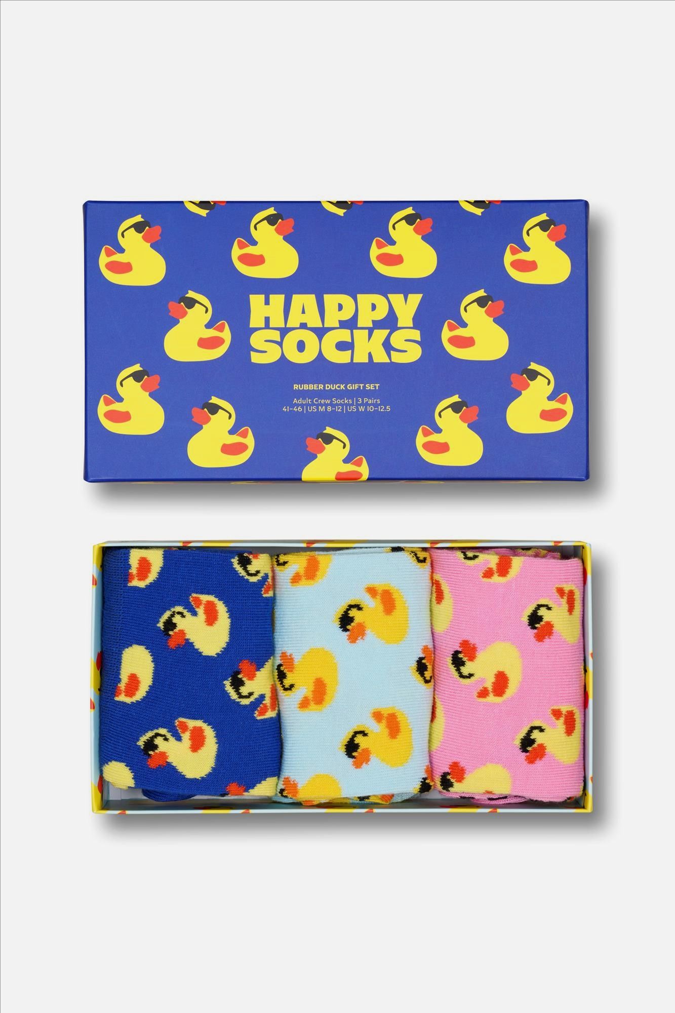 Happy Socks - Blauw-Roze 3-pack Rubber Duck sokken, maat: 36-40