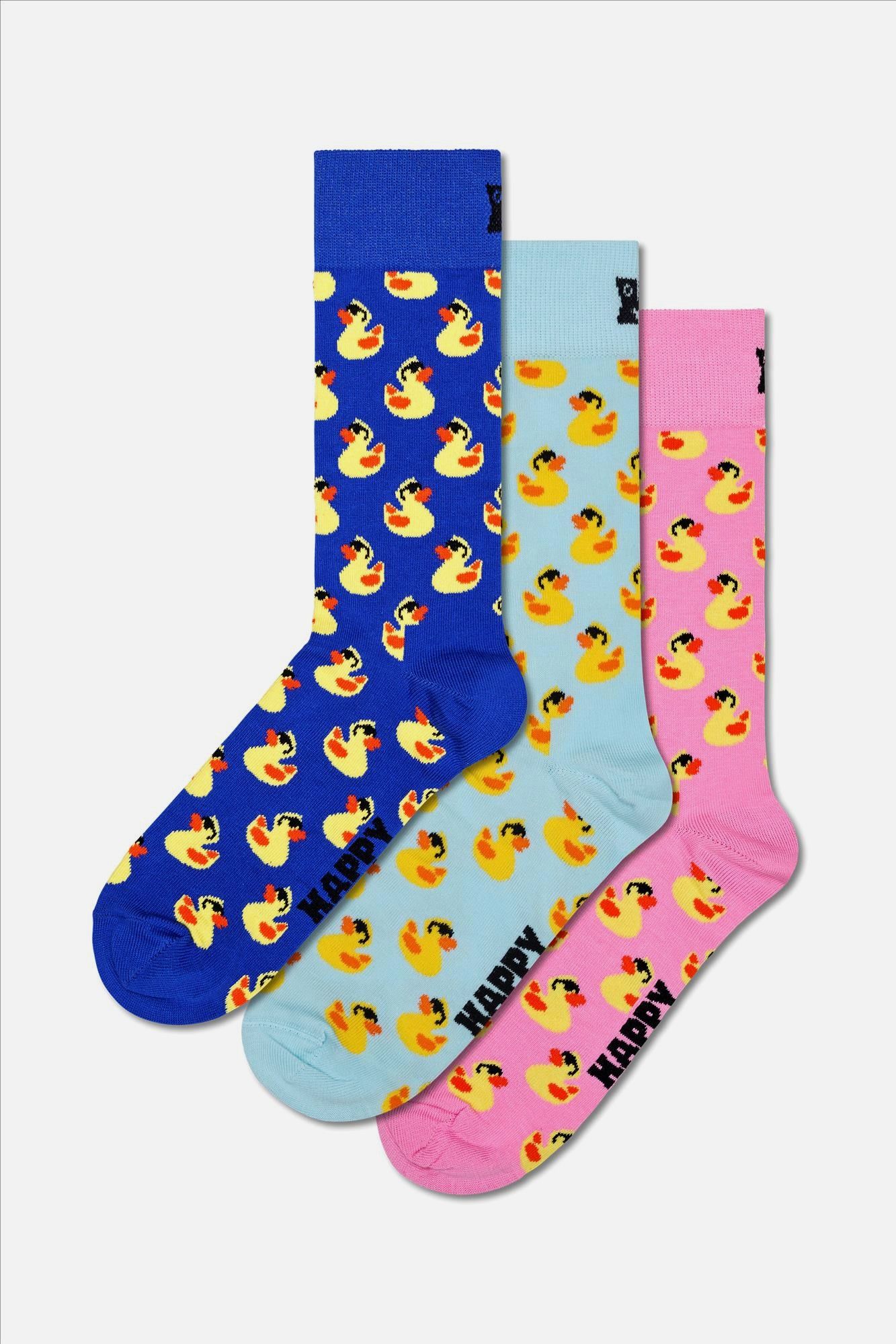 Happy Socks - Blauw-Roze 3-pack Rubber Duck sokken, maat: 36-40