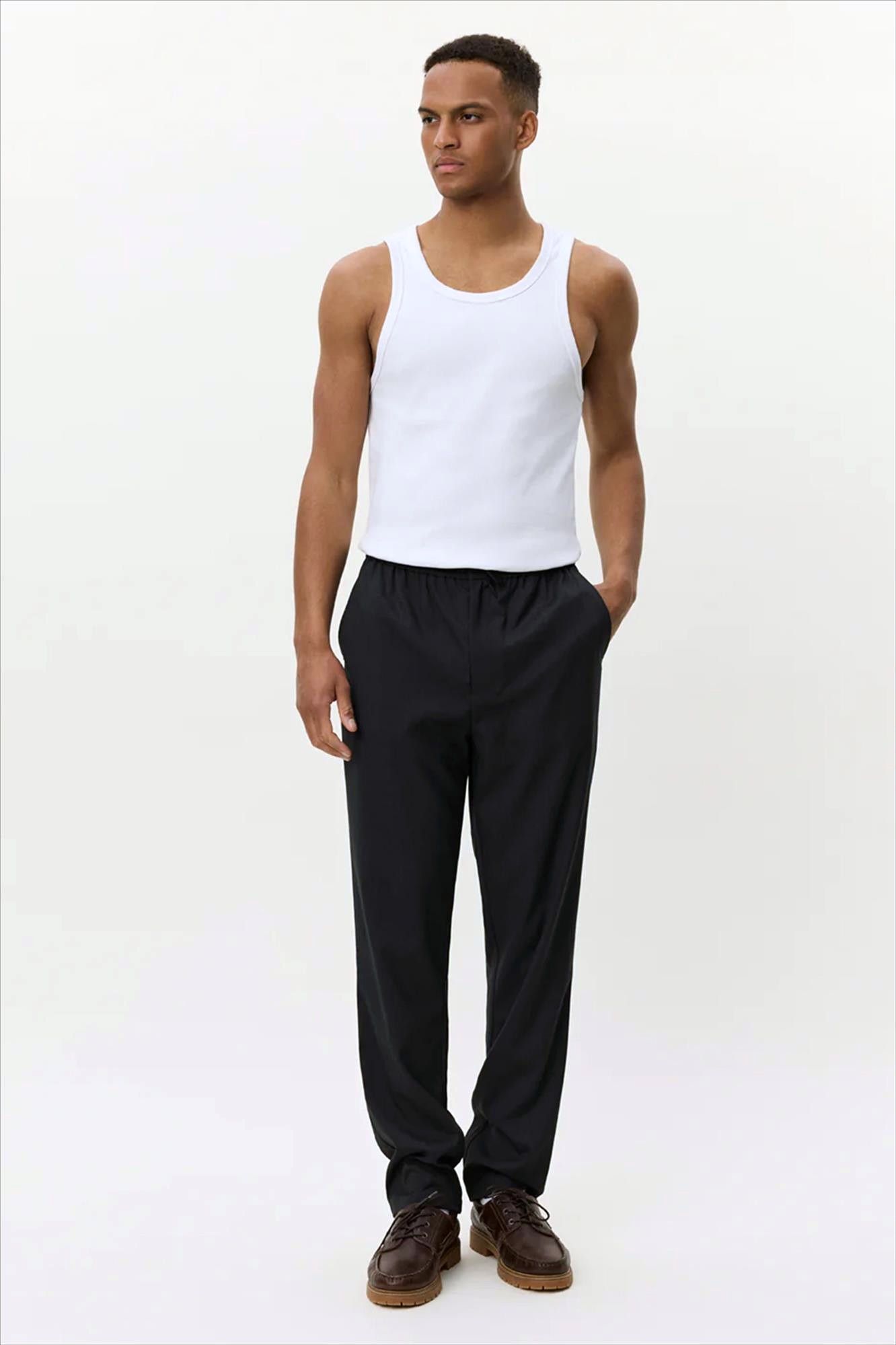 LES DEUX  - Donkergrijze Como tapered Drawstring broek