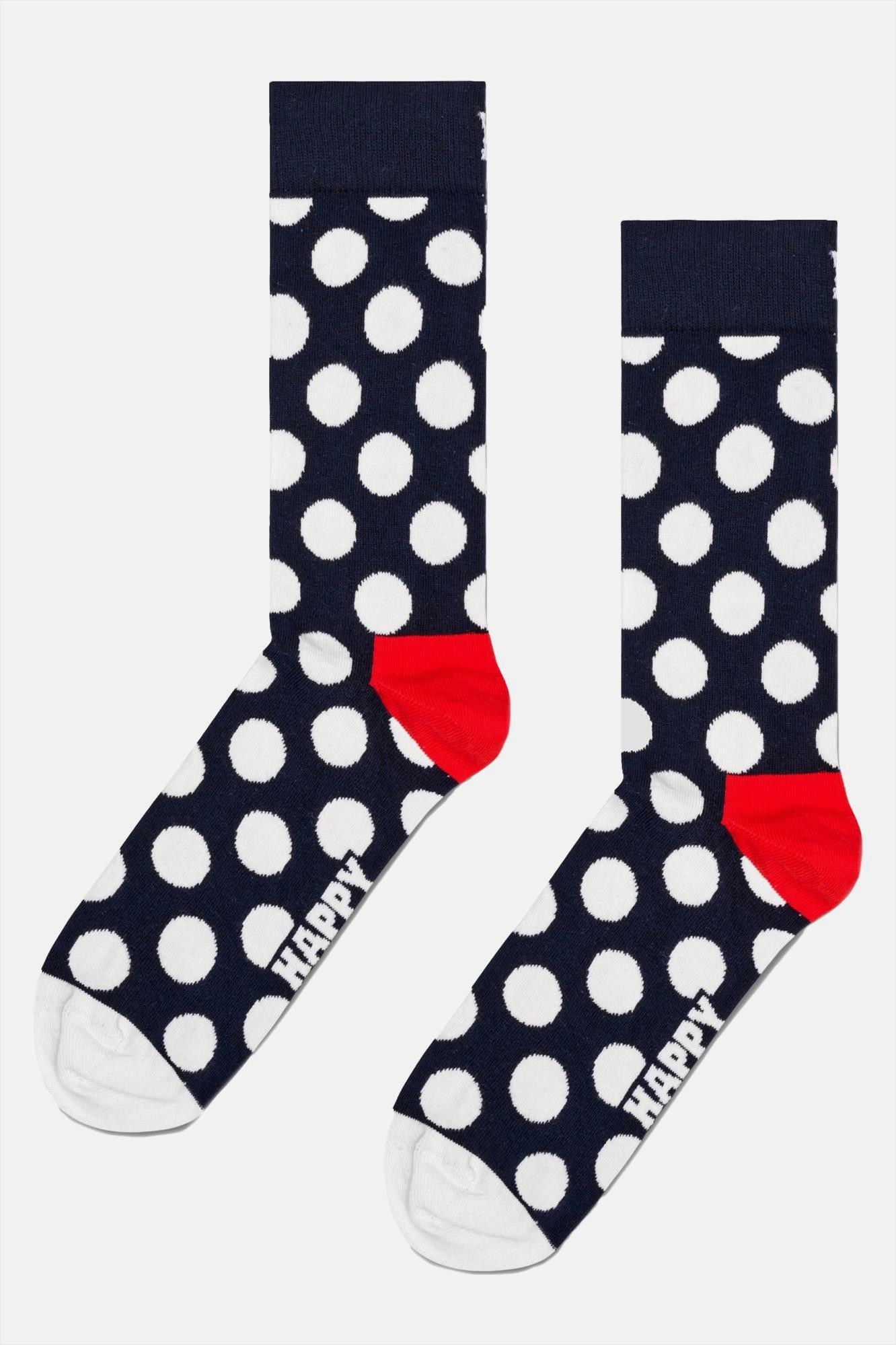 Happy Socks - Donkerblauw-wit-rode Big Dot Crew sokken, maat: 36-40