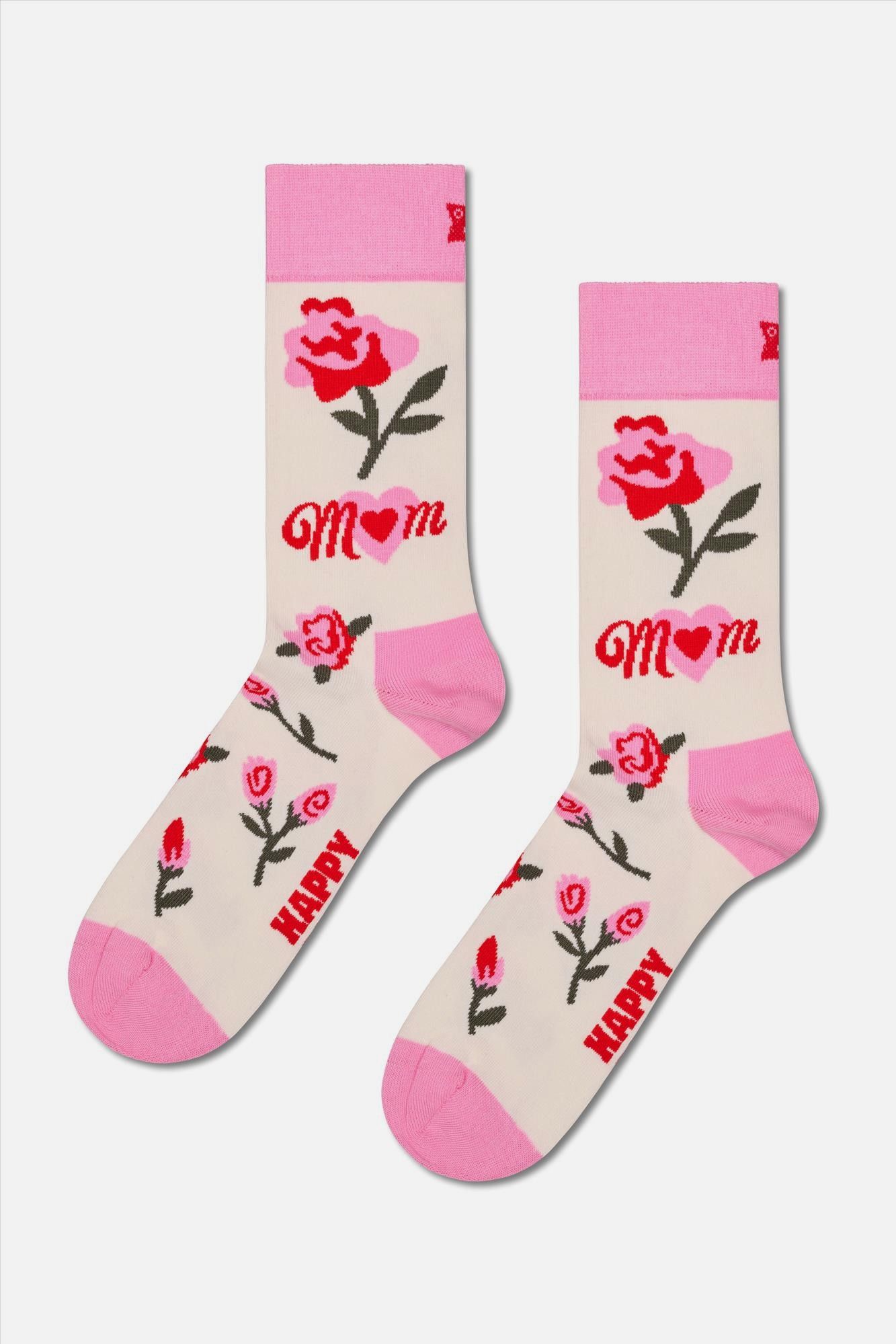 Happy Socks - Ecru-Roze Mom's Flowers sokken, maat: 36-40