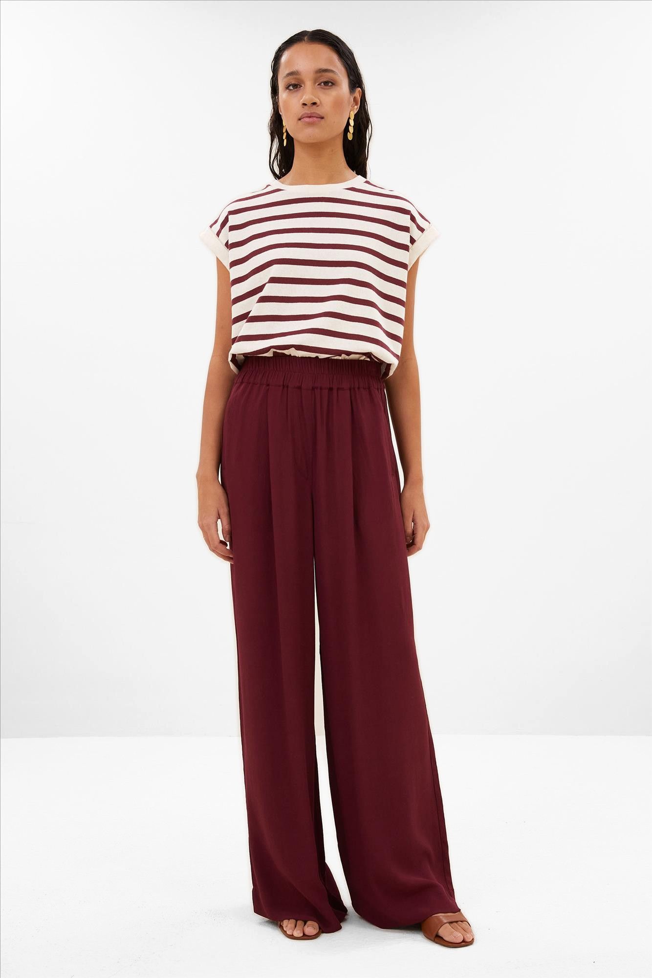 BY BAR - Ecru-Bordeaux Tobi Stripe T-shirt