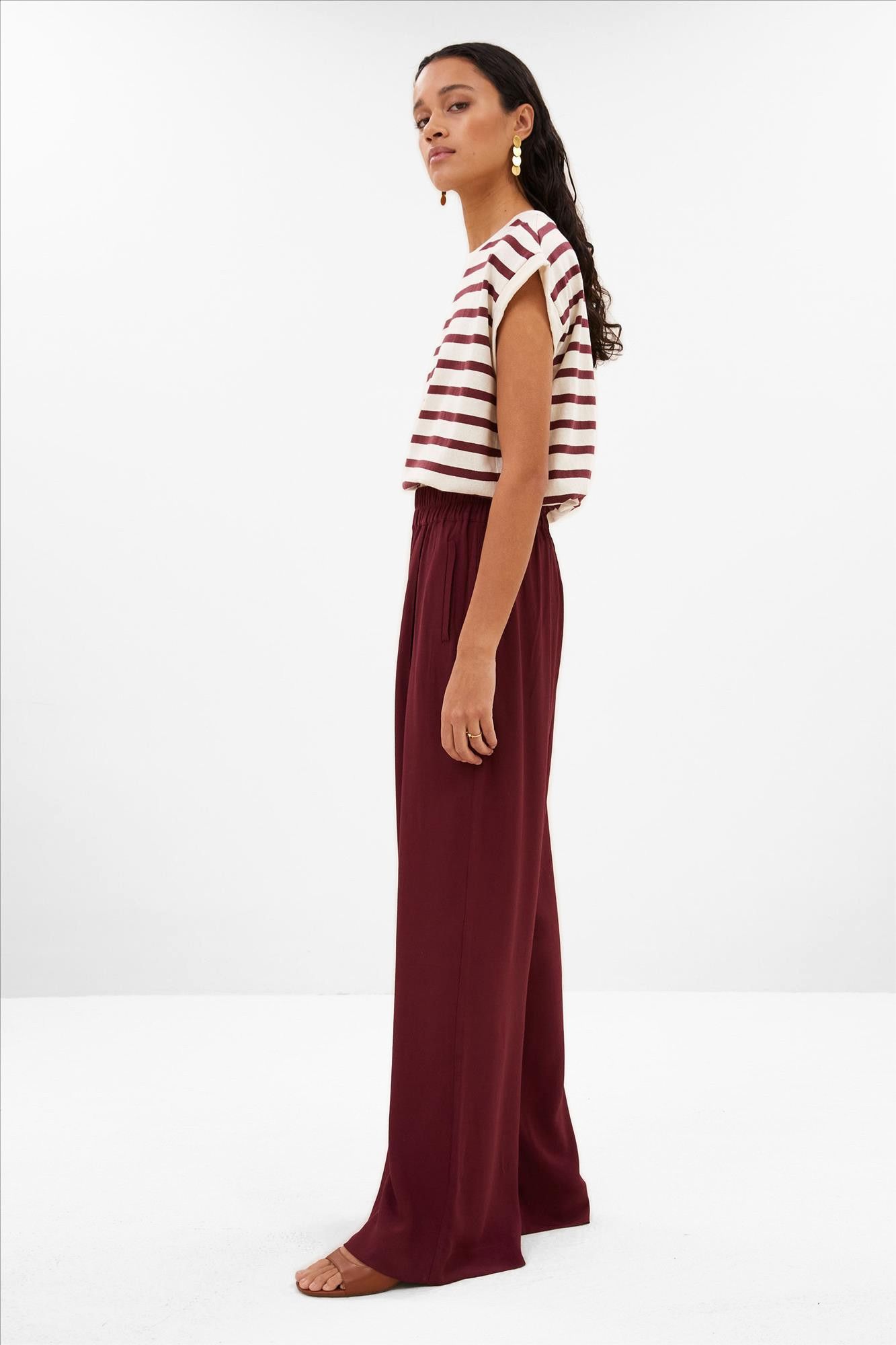 BY BAR - Ecru-Bordeaux Tobi Stripe T-shirt