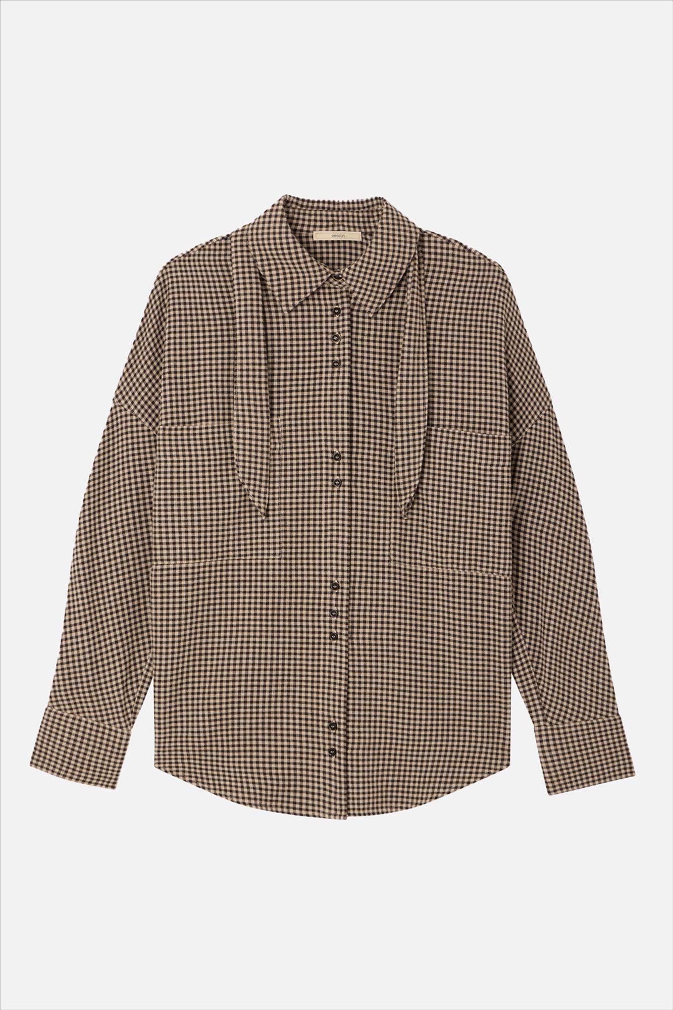 Sessùn - Beige-Donkergrijze Cecily blouse
