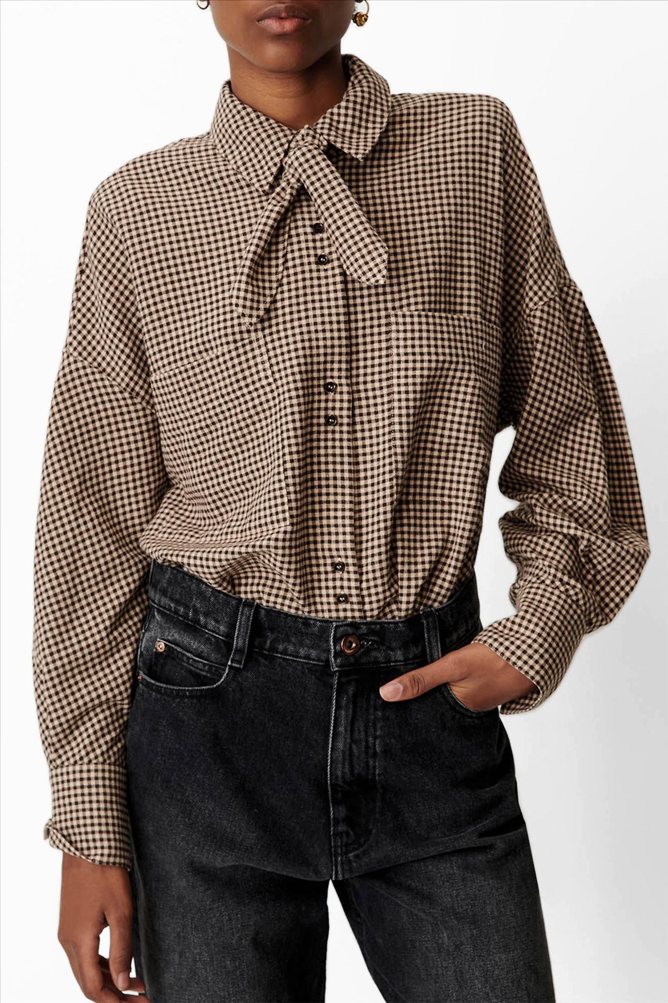 Sessùn - Beige-Donkergrijze Cecily blouse