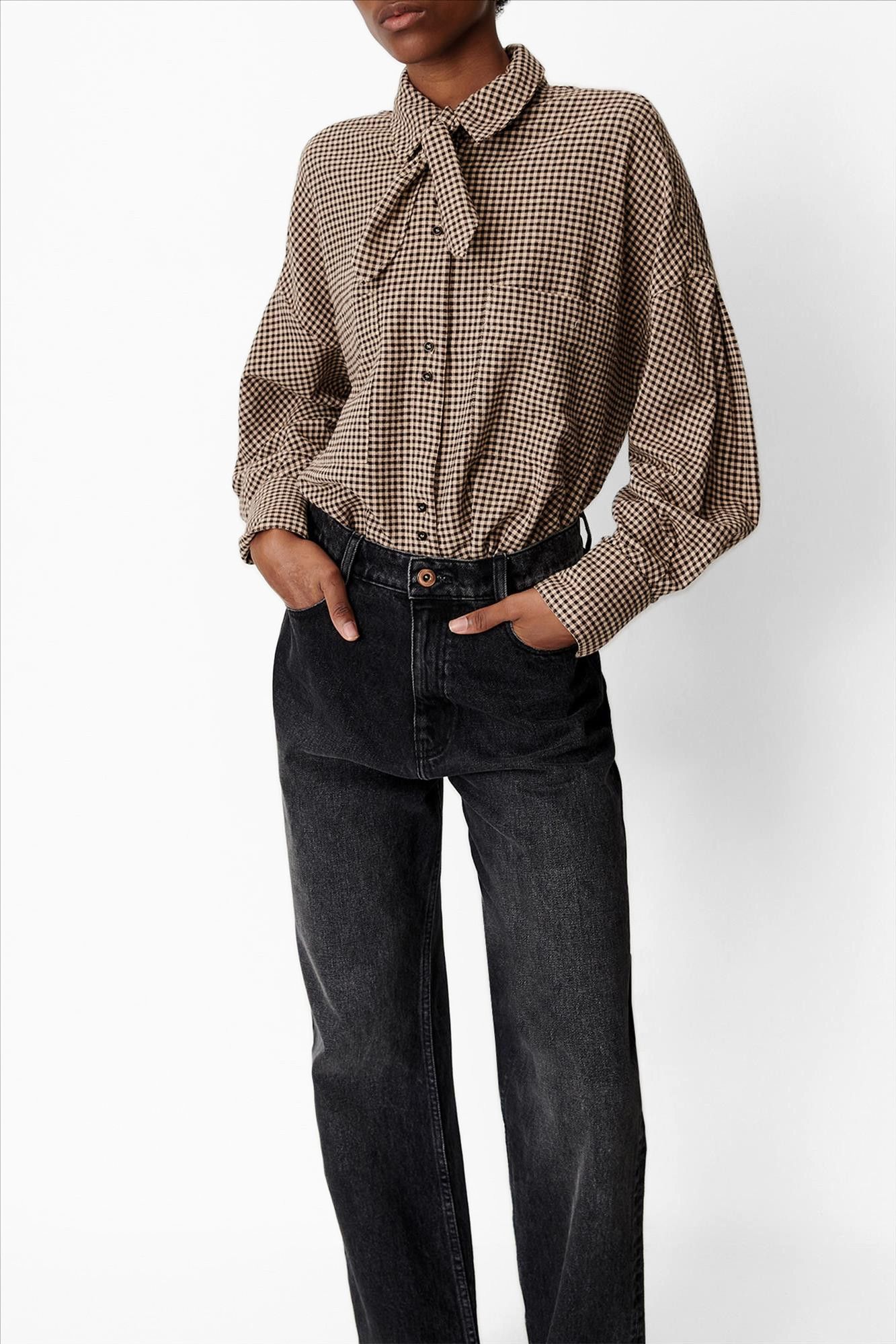 Sessùn - Beige-Donkergrijze Cecily blouse