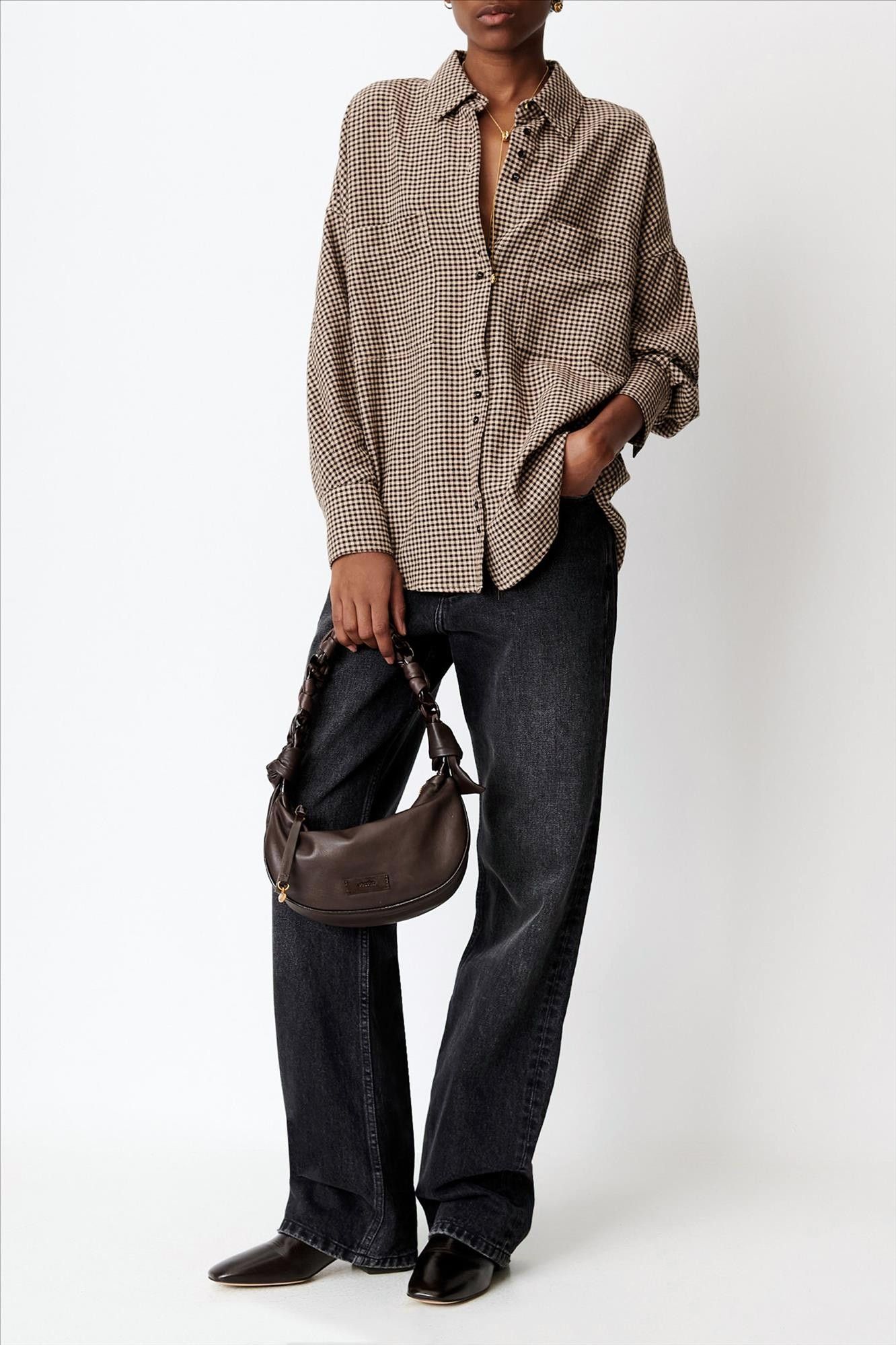 Sessùn - Beige-Donkergrijze Cecily blouse