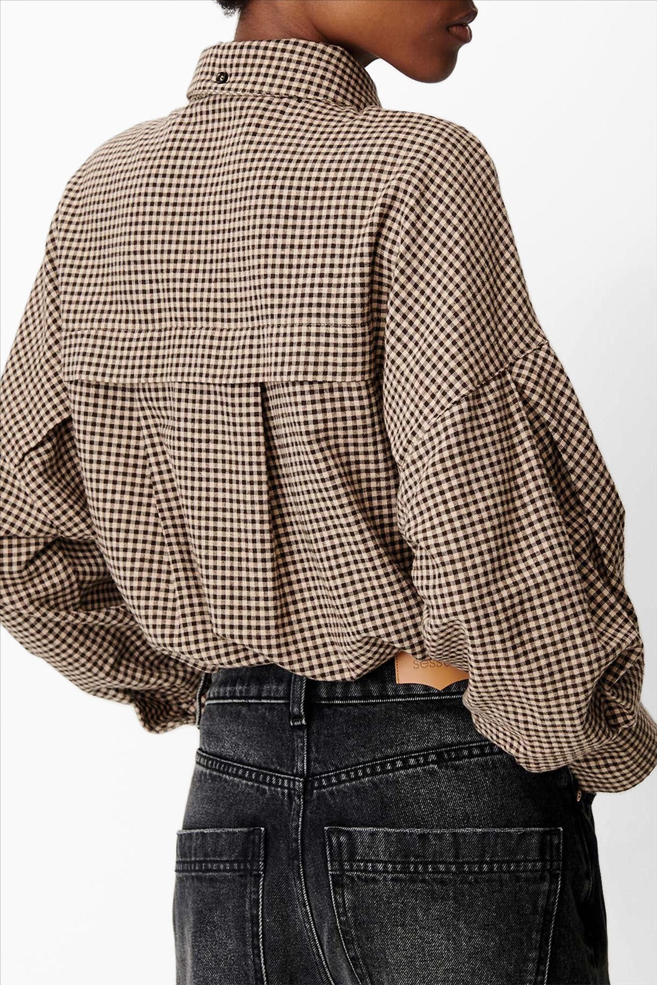 Sessùn - Beige-Donkergrijze Cecily blouse