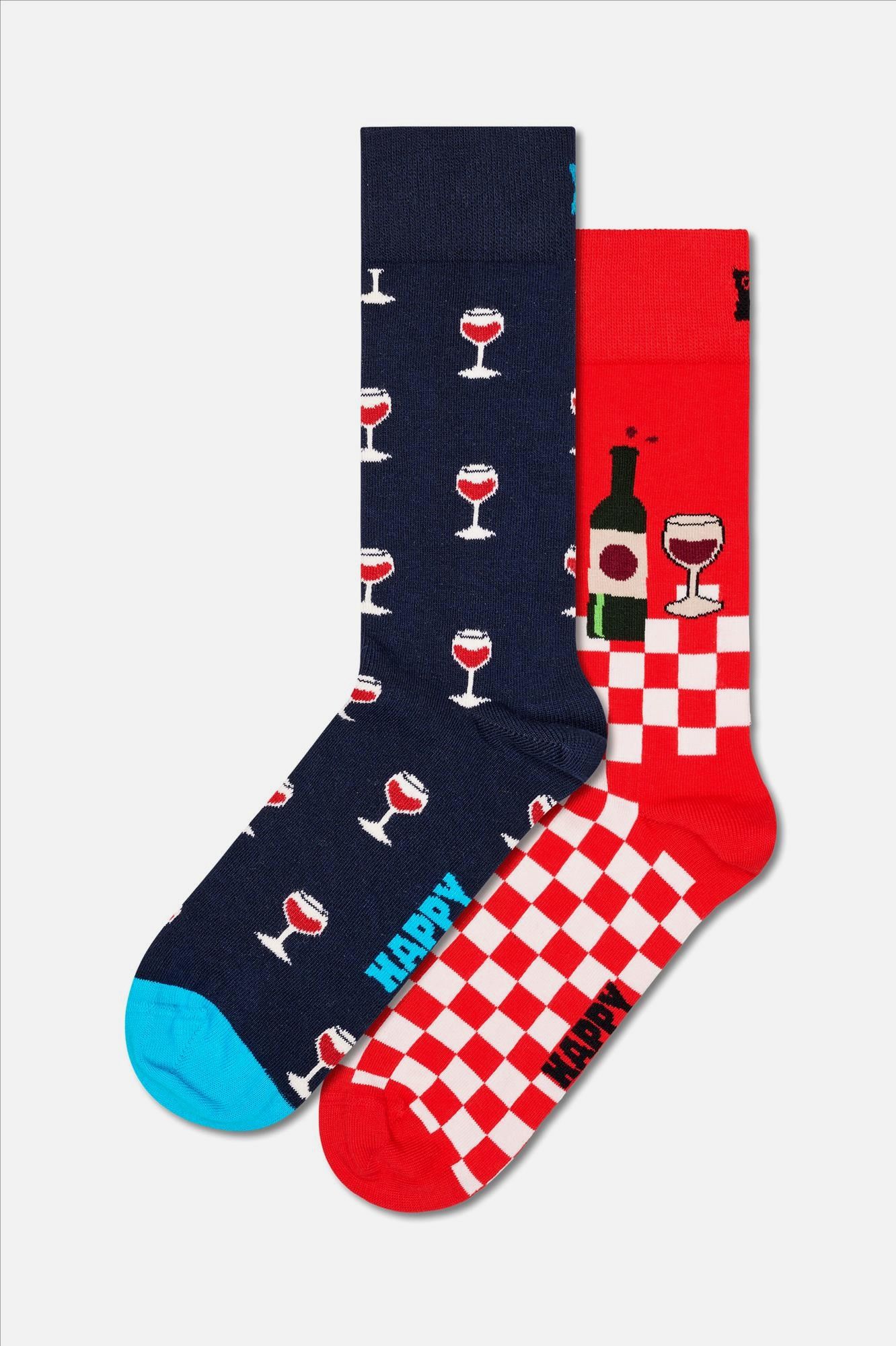 Happy Socks - Donkerblauw-Rode 2-pack Wine sokken, maat: 41-46