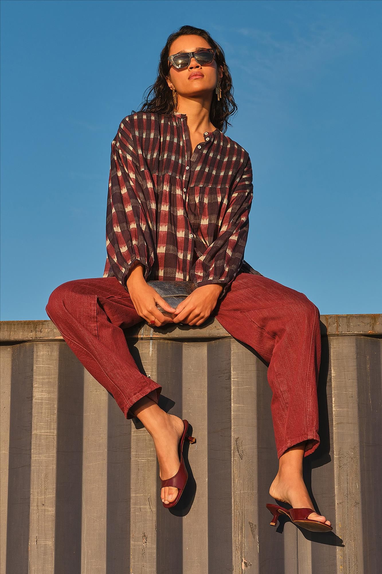 BY BAR - Bordeaux-Donkerblauwe Mine Ikat blouse