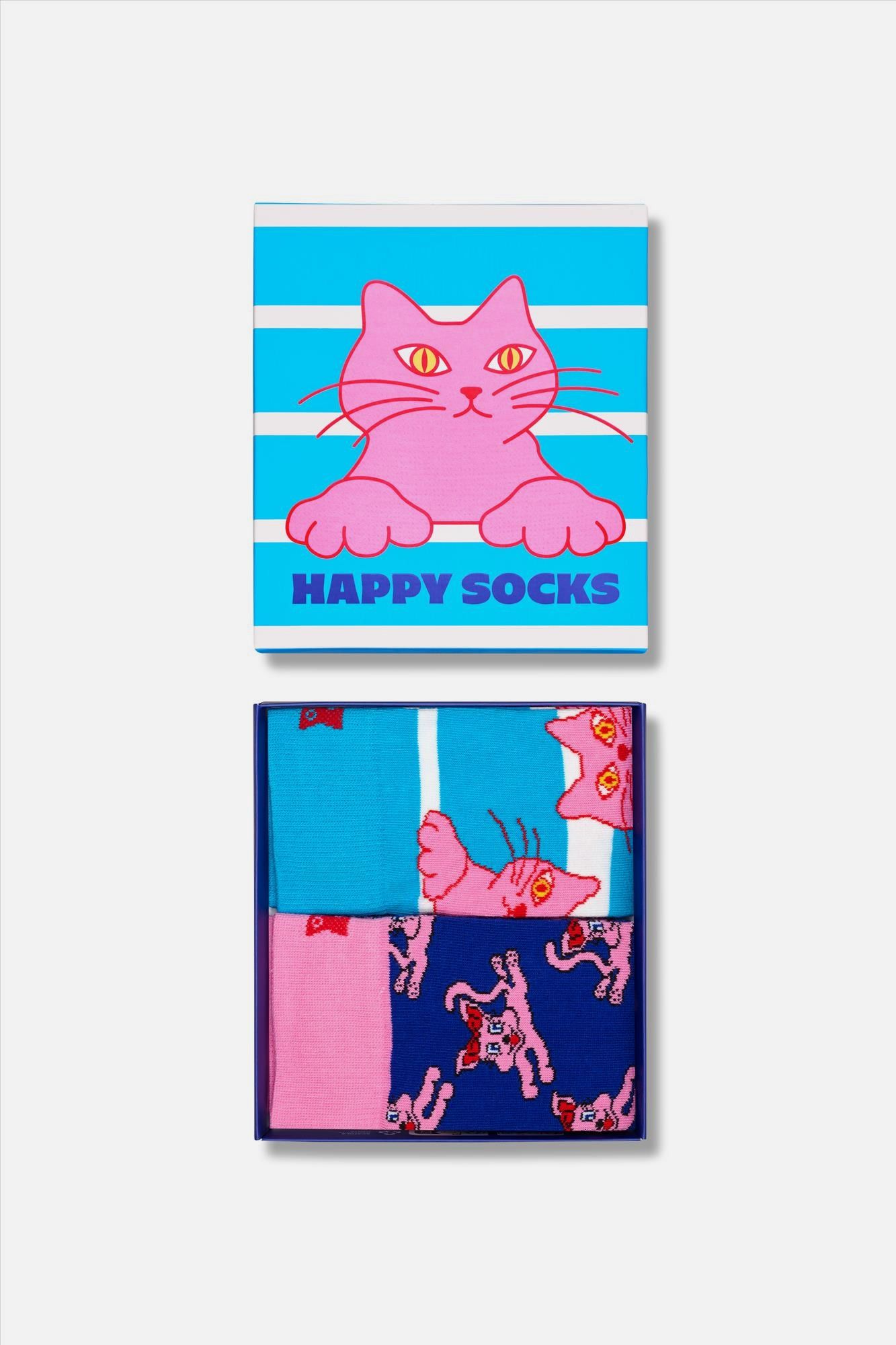 Happy Socks - Blauwe 2-pack Cats sokken, maat: 36-40