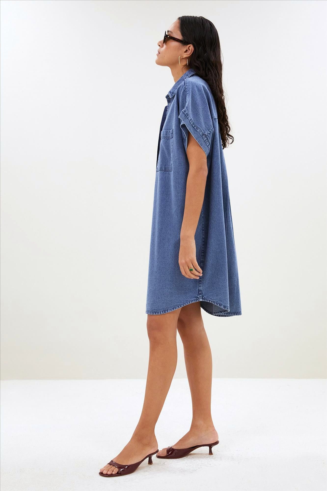 BY BAR - Donkerblauwe Hella Denim jurk