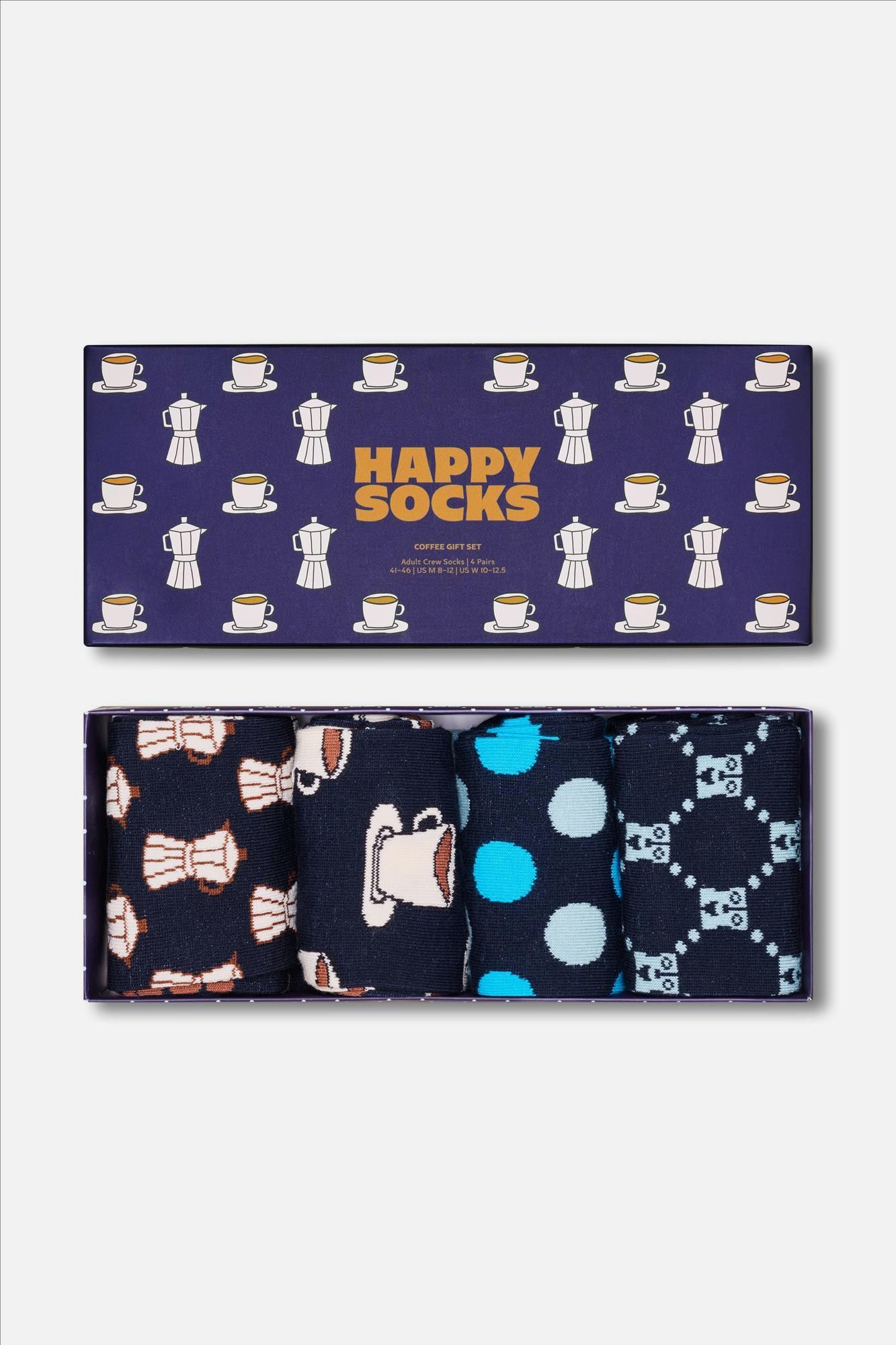 Happy Socks - Donkerblauwe 4-pack Coffee sokken, maat: 41-46