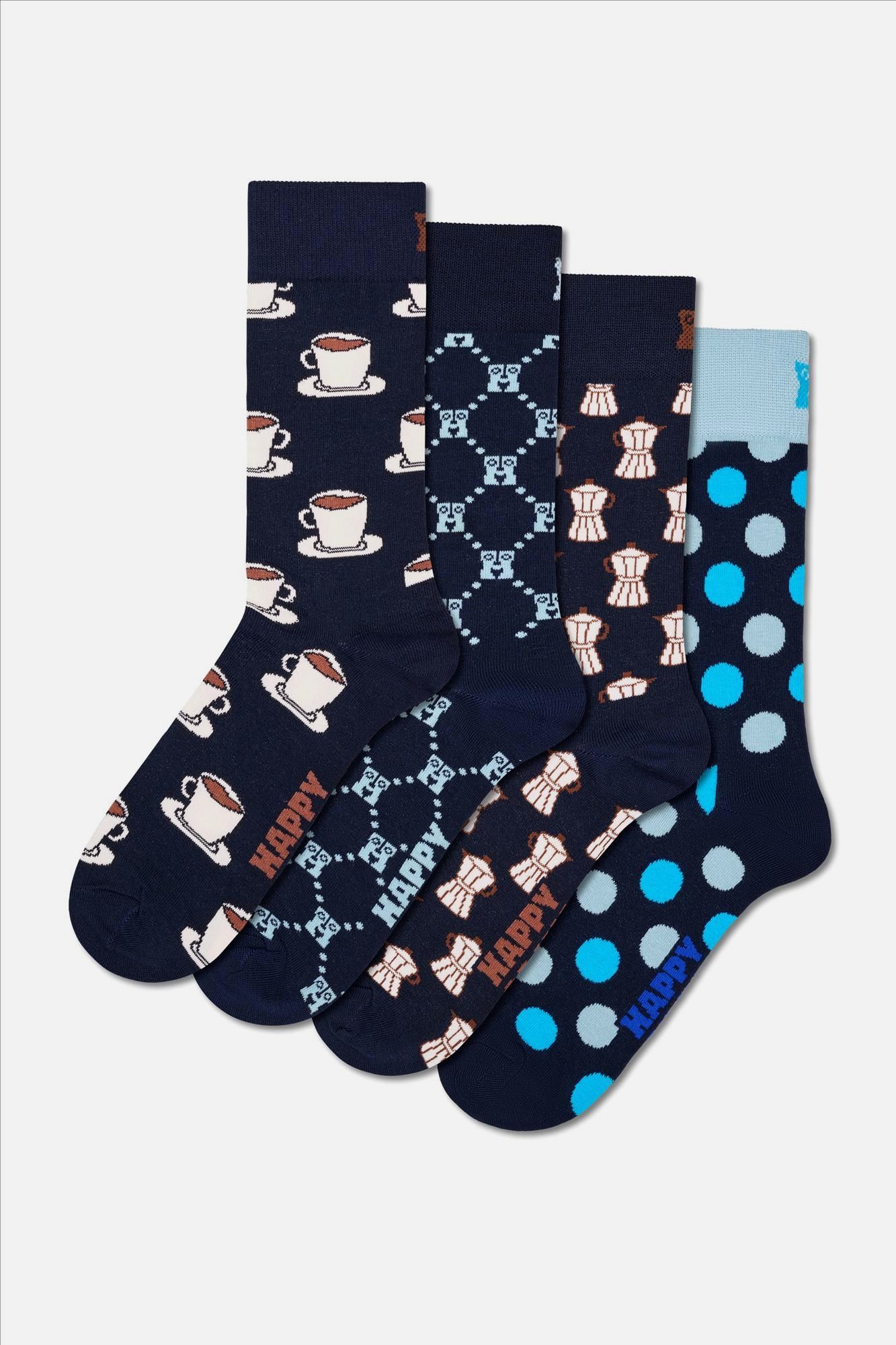 Happy Socks - Donkerblauwe 4-pack Coffee sokken, maat: 41-46