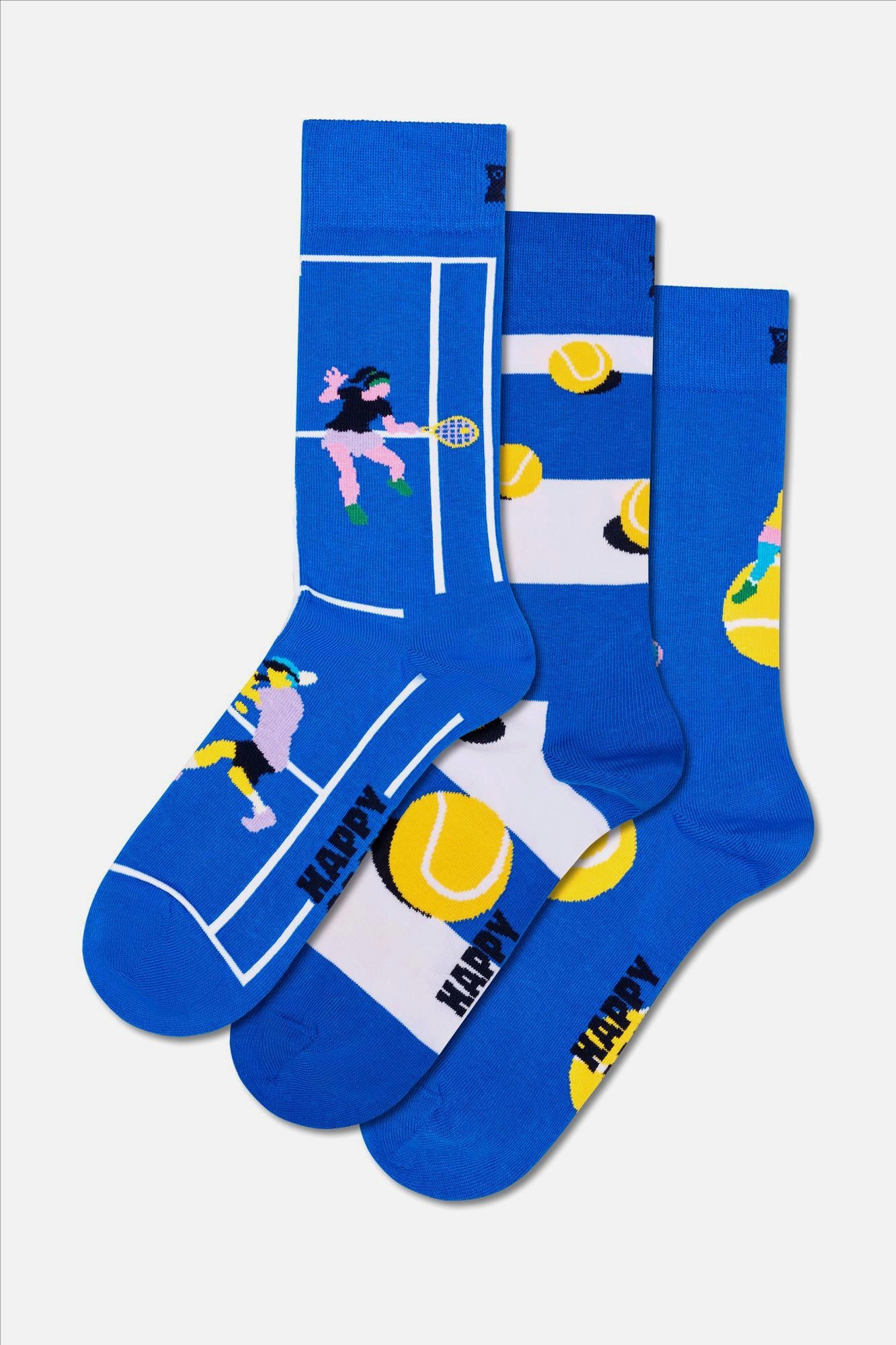 Happy Socks - Blauwe 3-pack Tennis sokken