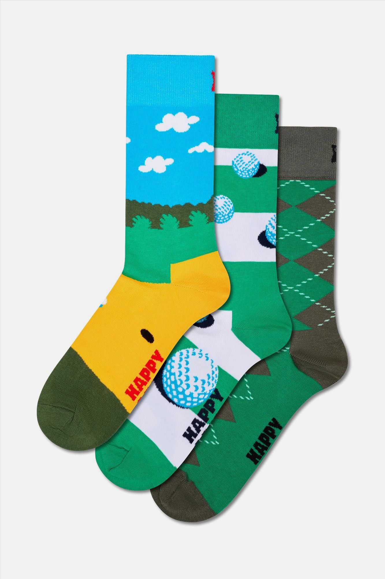 Happy Socks - Groene 3-pack Golf sokken, maat: 41-46
