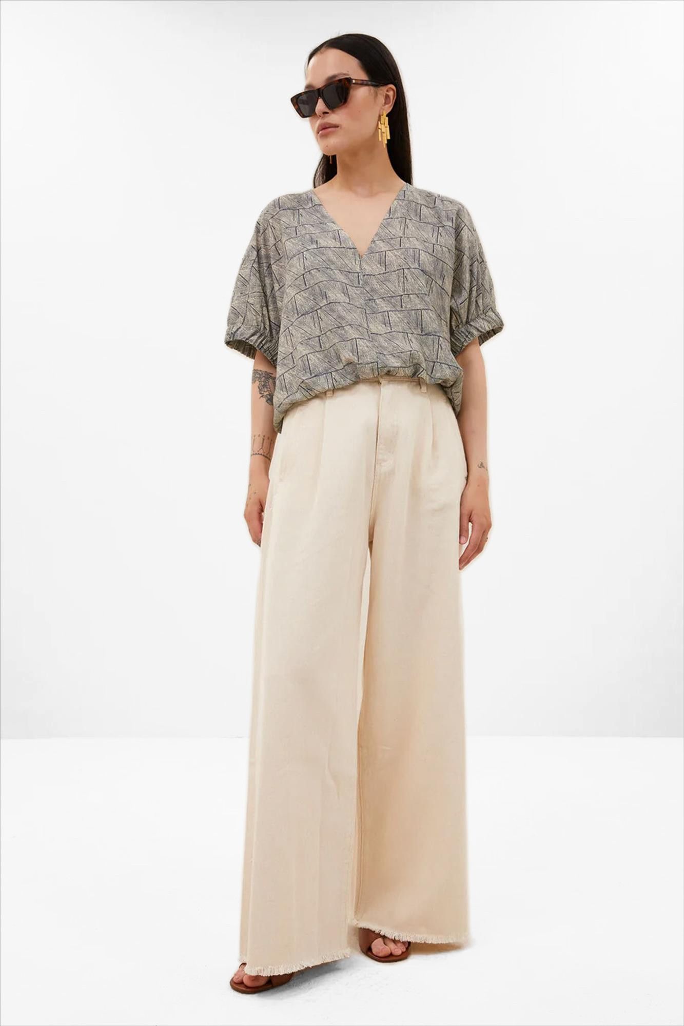 BY BAR - Ecru Lux Grain broek