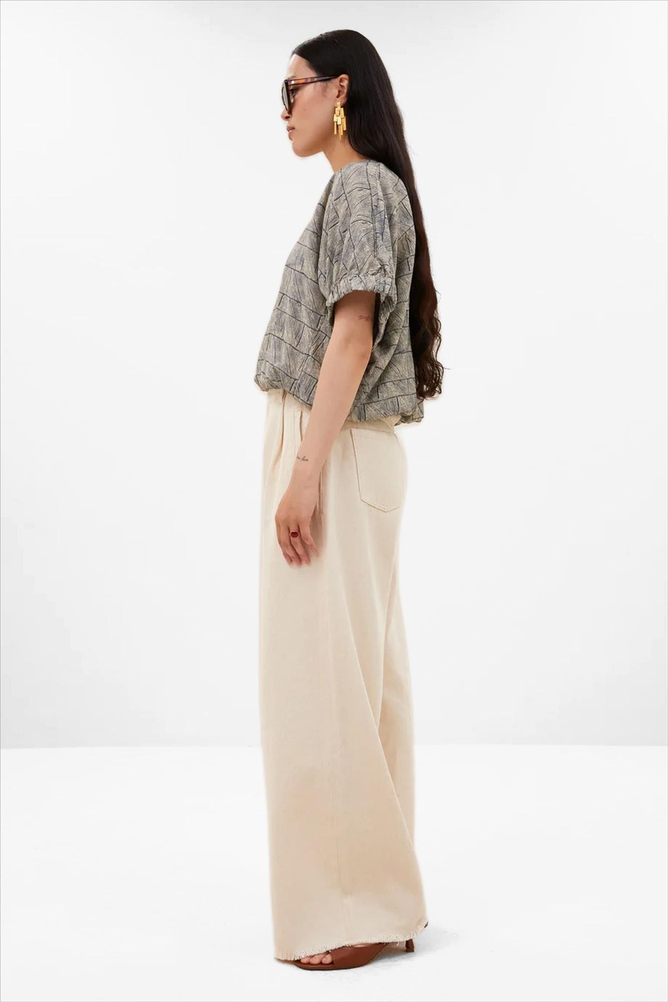 BY BAR - Ecru Lux Grain broek