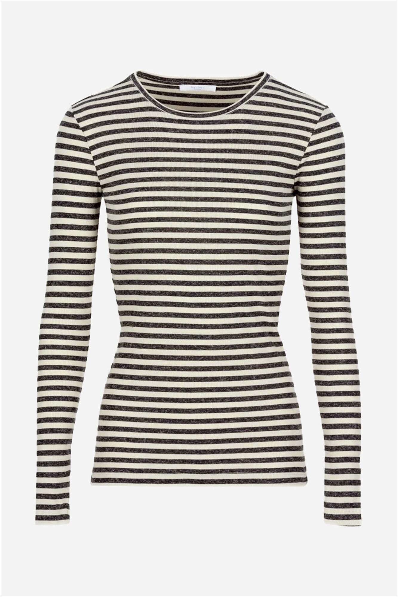 BY BAR - Ecru-Donkergrijze Basic Stripe longsleeve