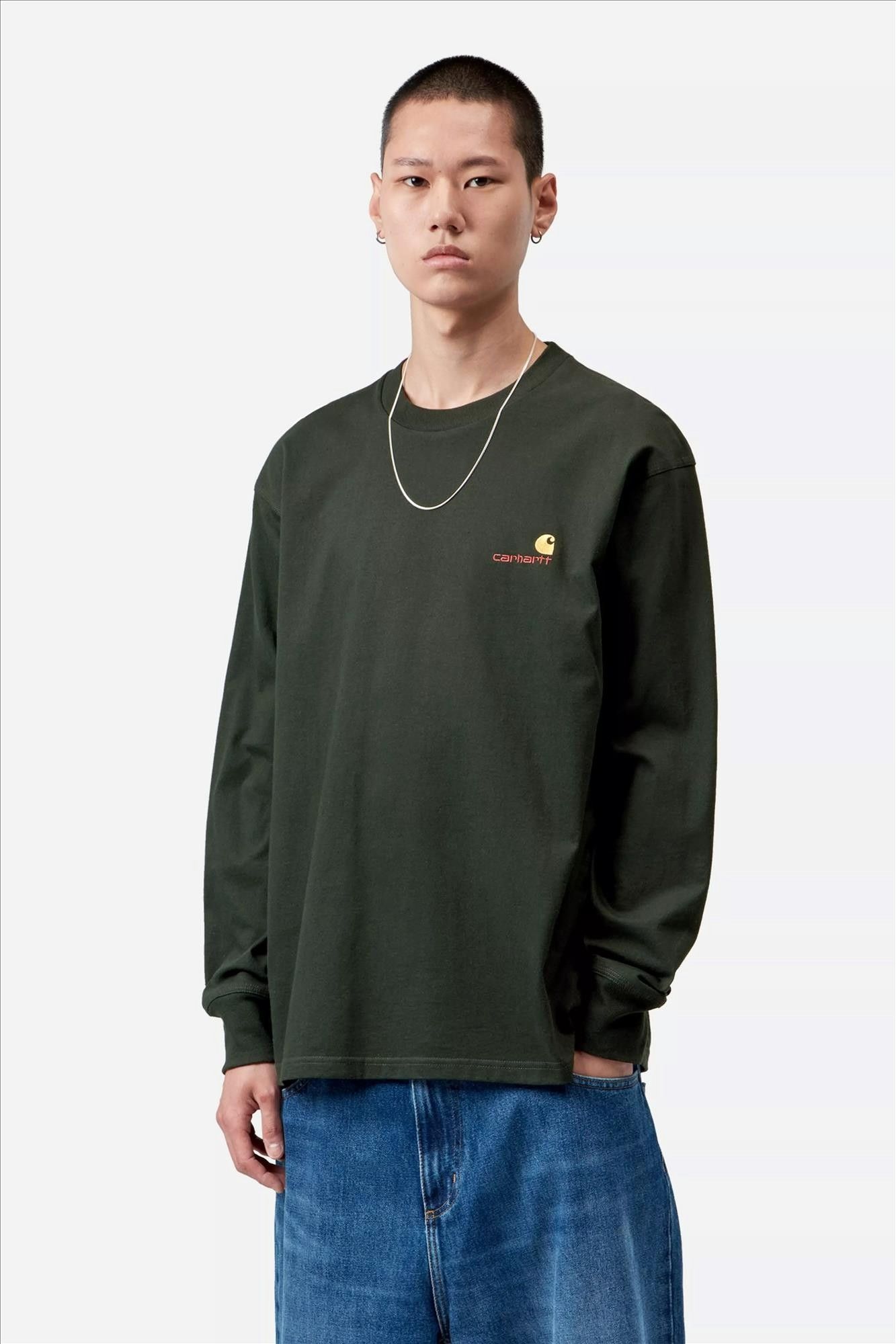 Carhartt WIP - Donkergroene American Script longsleeve