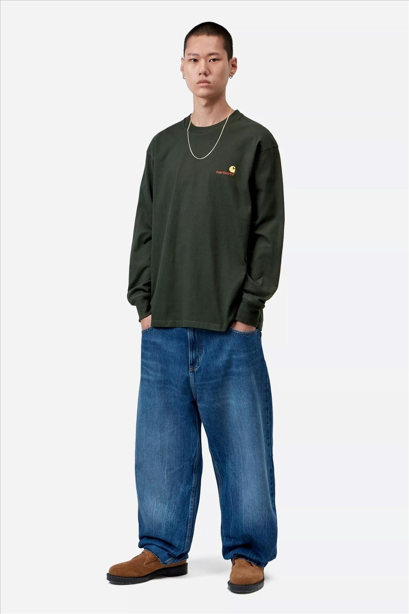 Carhartt WIP - Donkergroene American Script longsleeve