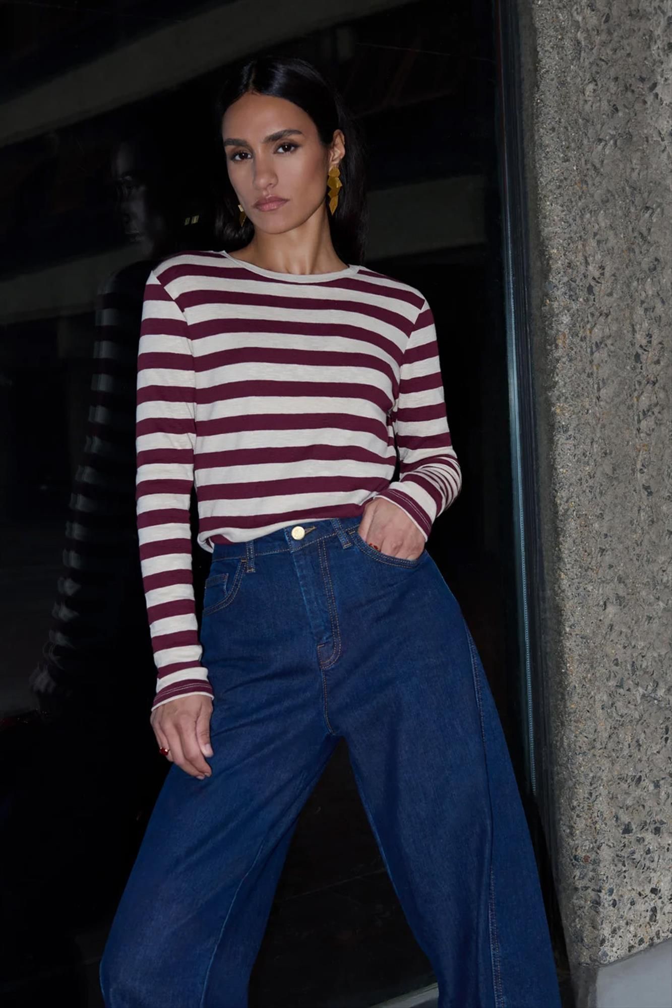 BY BAR - Ecru-Bordeaux Big Stripe longsleeve