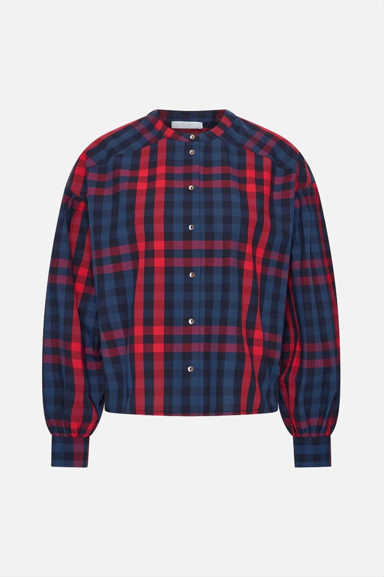 BY BAR - Donkerblauw-Rode Ella Check blouse