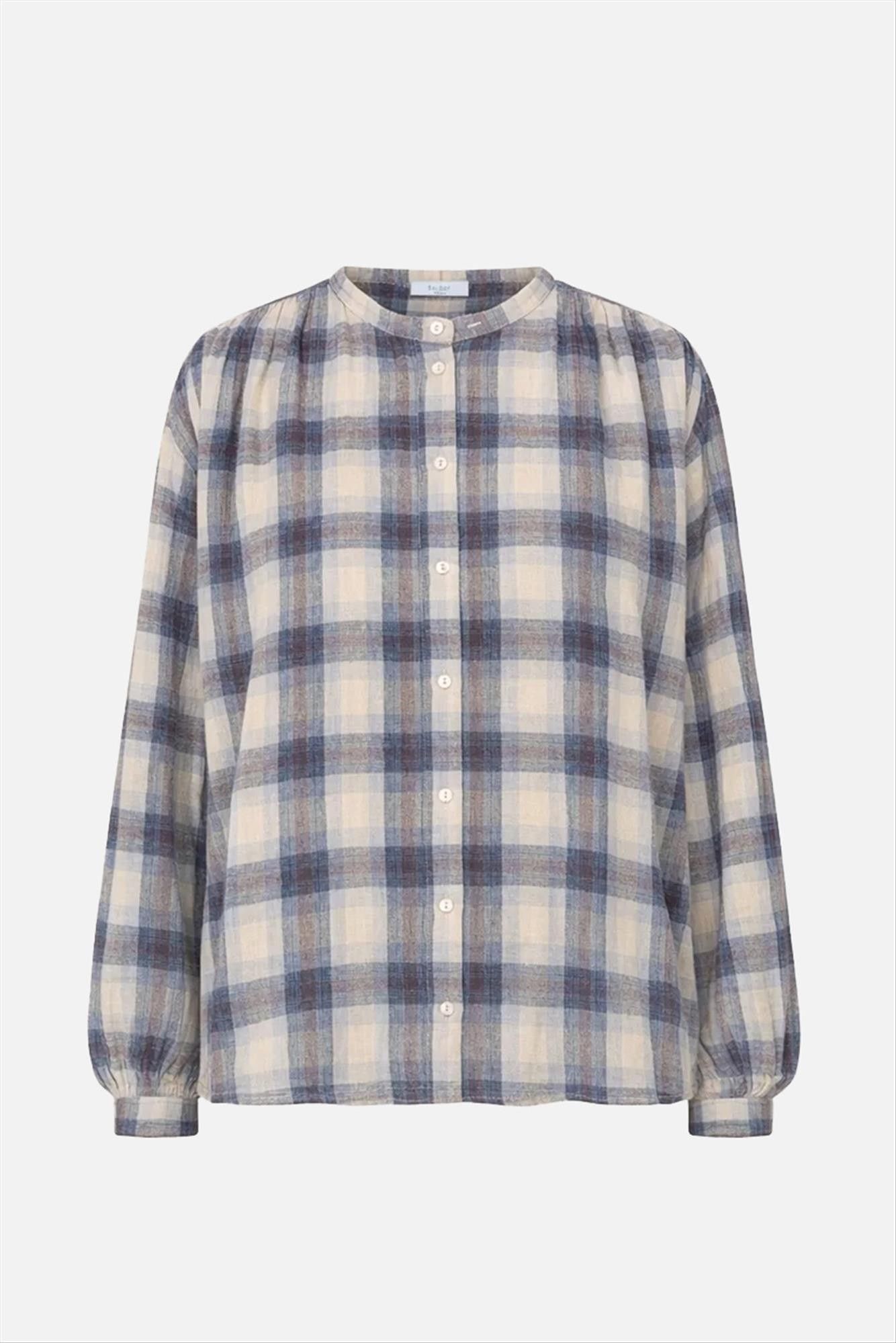 BY BAR - Ecru-Blauwe Nyka Tokyo blouse